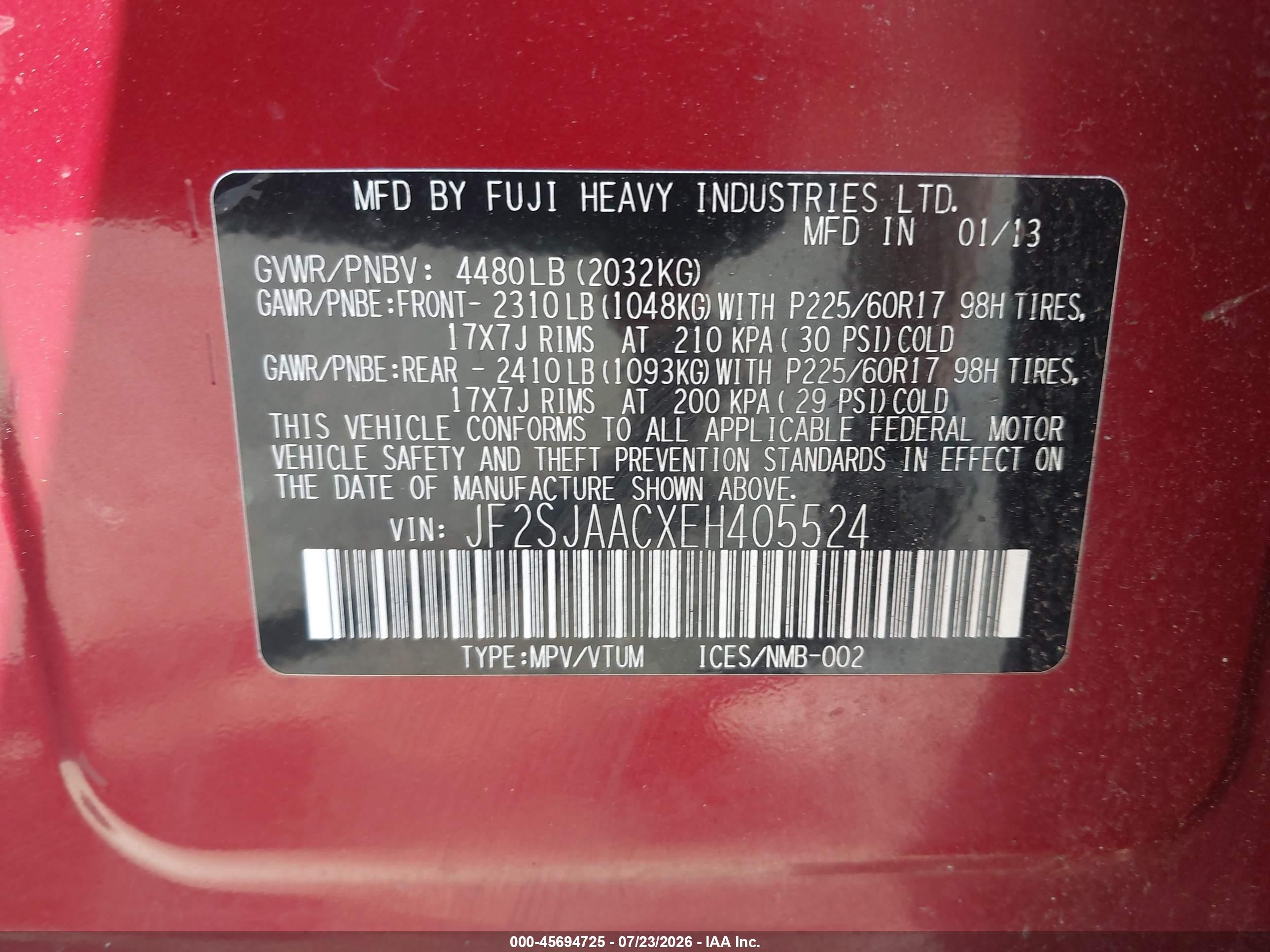 2014 Subaru Forester 2.5i Red vin: JF2SJAACXEH405524