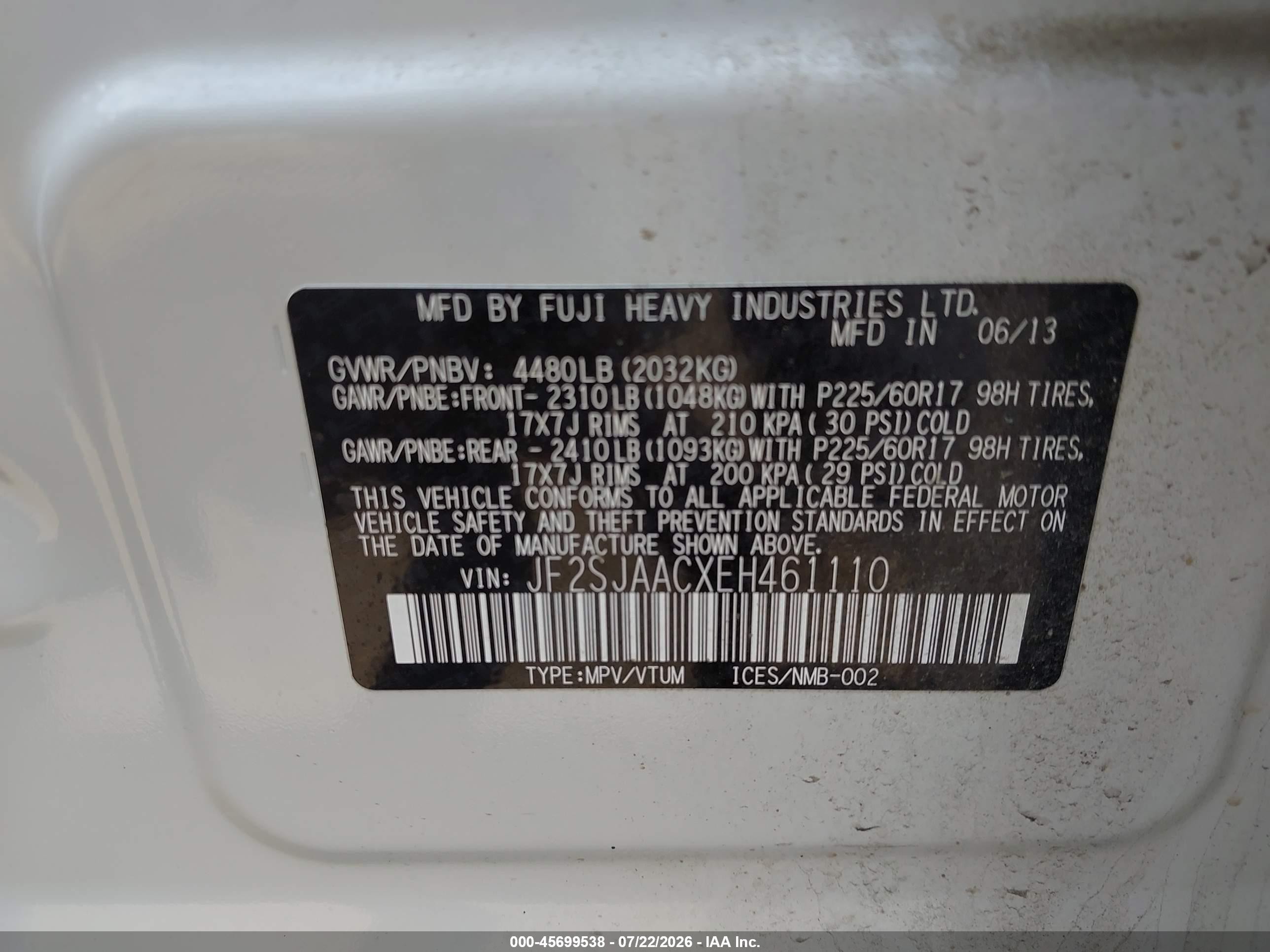 2014 Subaru Forester 2.5i White vin: JF2SJAACXEH461110