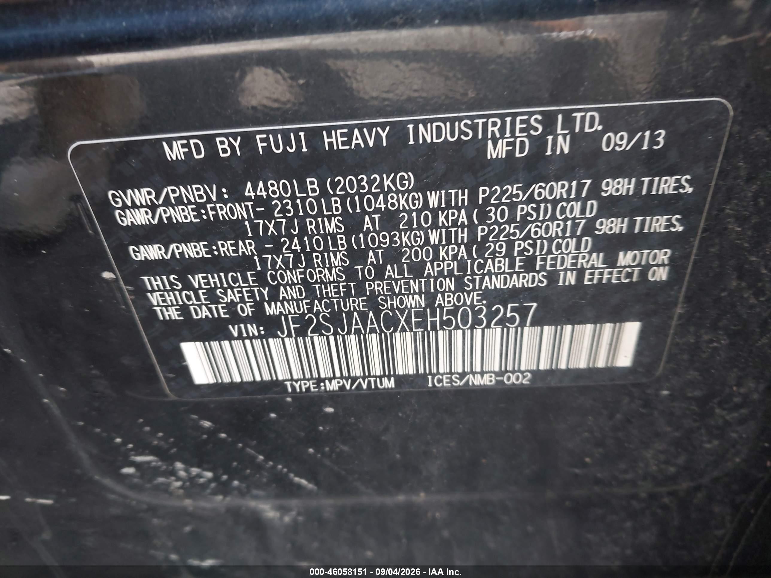 2014 Subaru Forester 2.5i Черный vin: JF2SJAACXEH503257