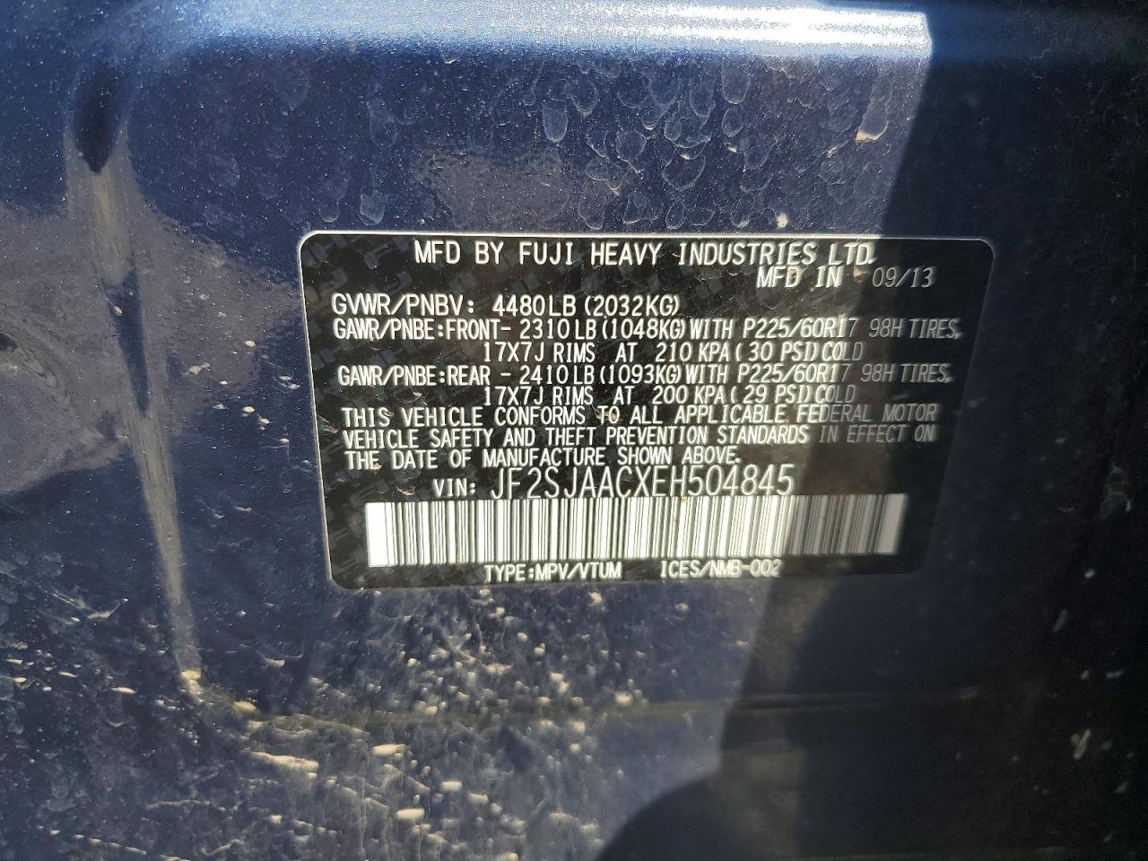2014 Subaru Forester 2.5i Синий vin: JF2SJAACXEH504845