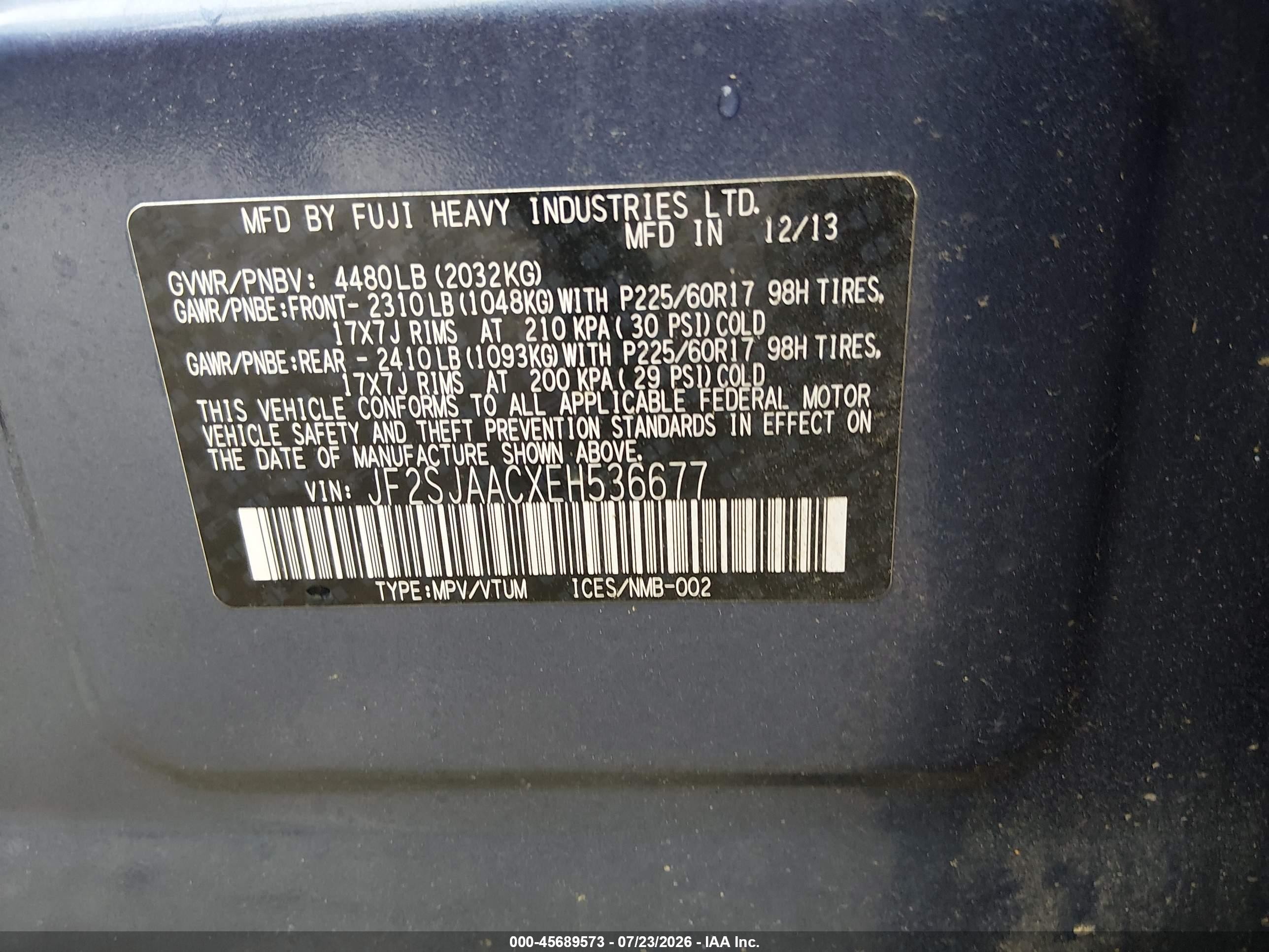2014 Subaru Forester 2.5i Blue vin: JF2SJAACXEH536677