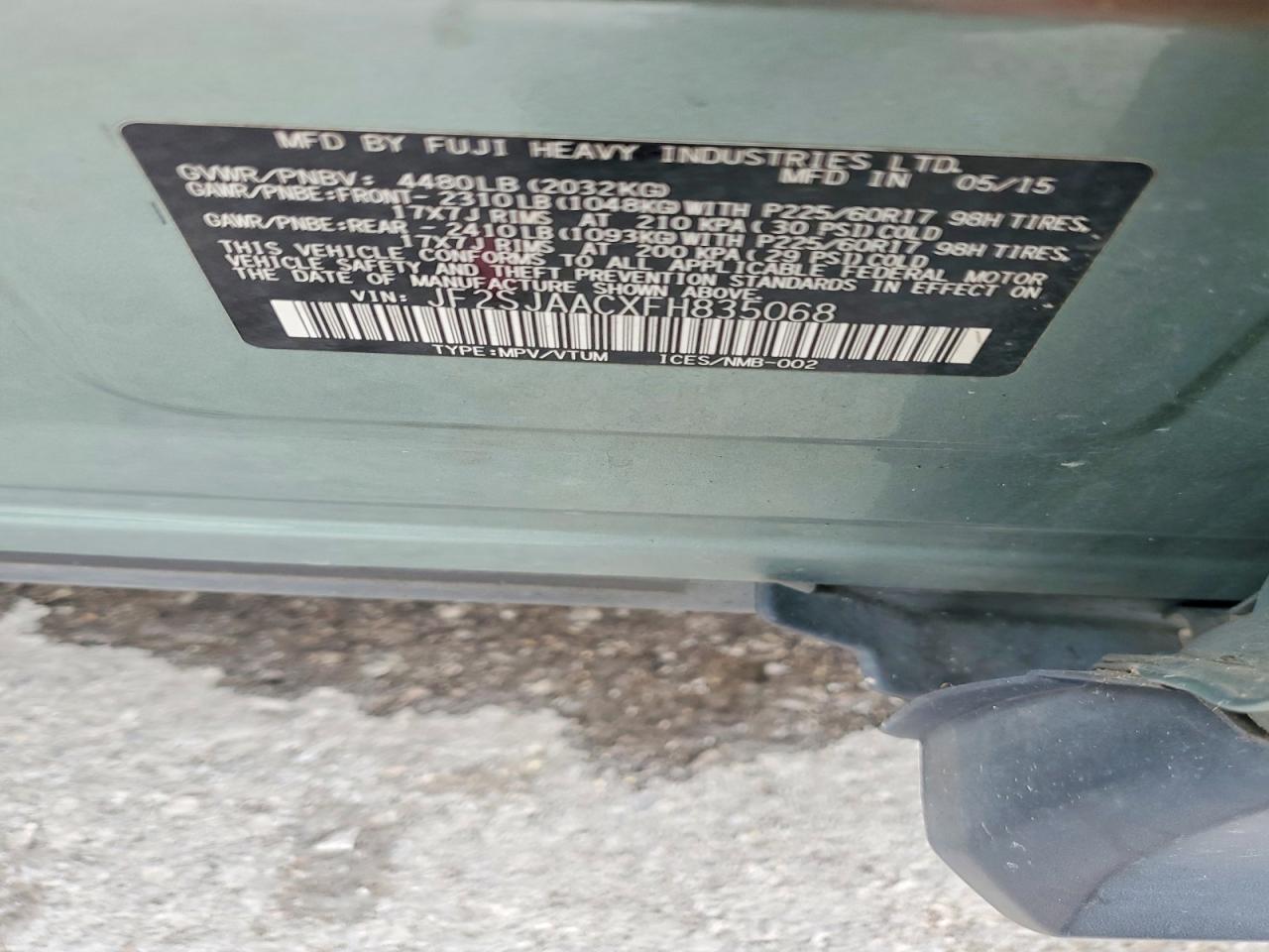 2015 Subaru Forester 2.5i Green vin: JF2SJAACXFH835068