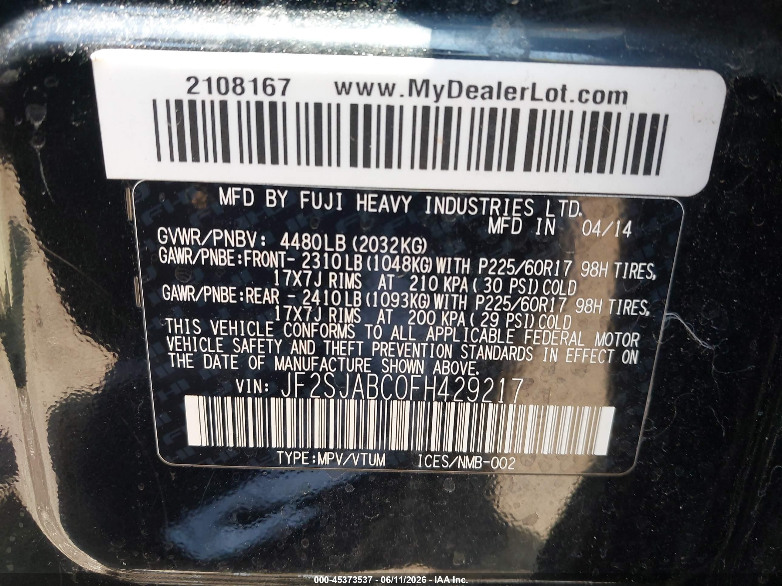 2015 Subaru Forester 2.5i Gray vin: JF2SJABC0FH429217