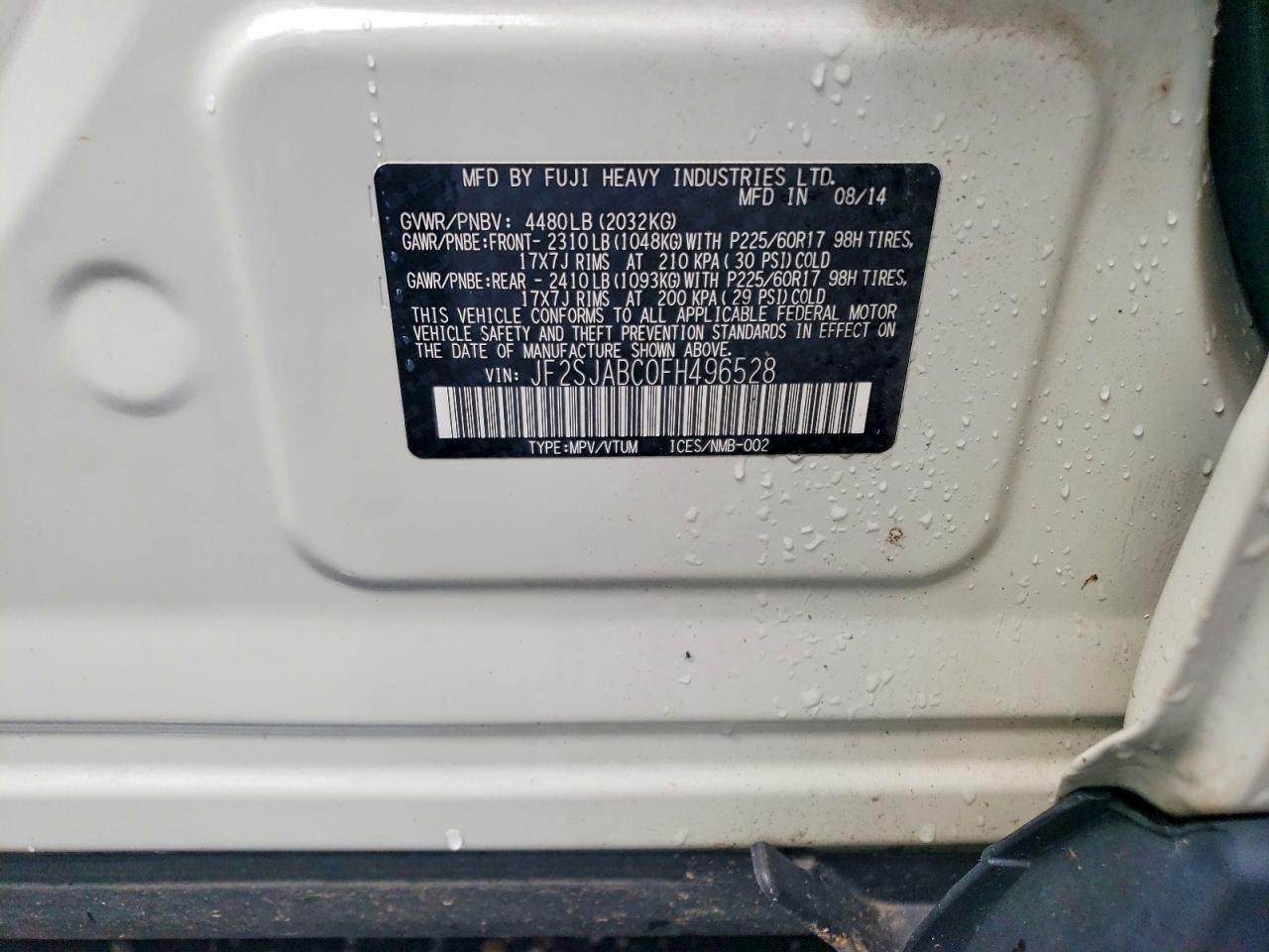 2015 Subaru Forester 2.5i White vin: JF2SJABC0FH496528