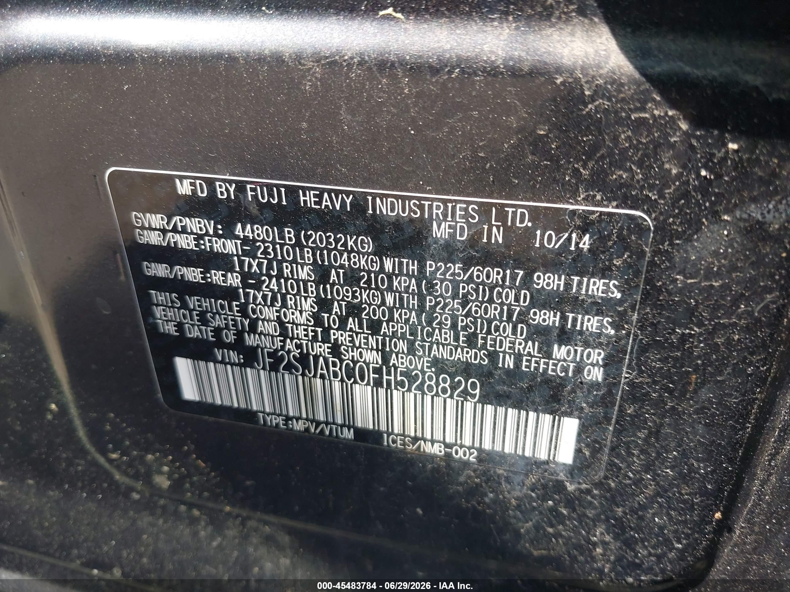 2015 Subaru Forester 2.5i Black vin: JF2SJABC0FH528829