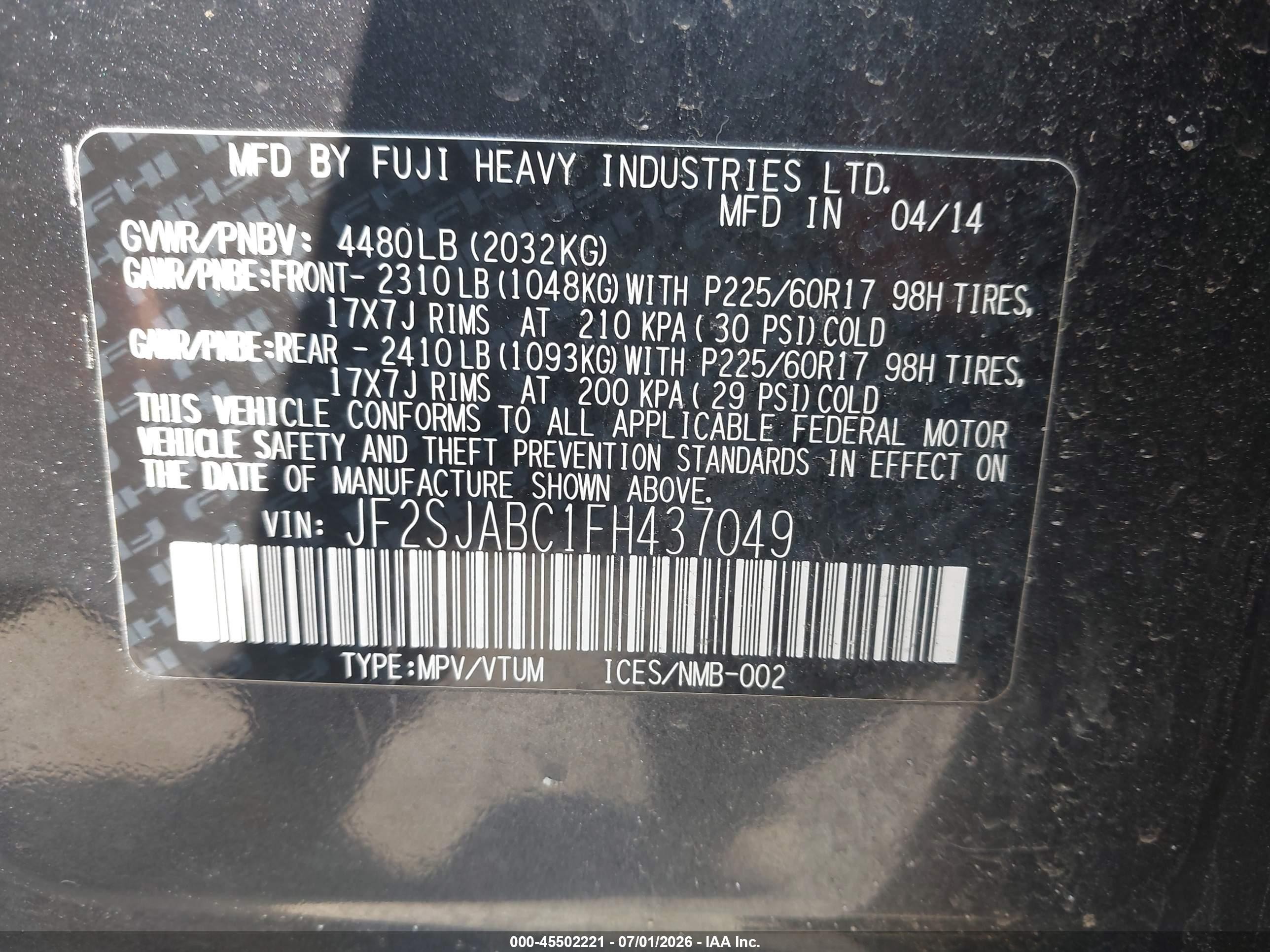 2015 Subaru Forester 2.5i Gray vin: JF2SJABC1FH437049