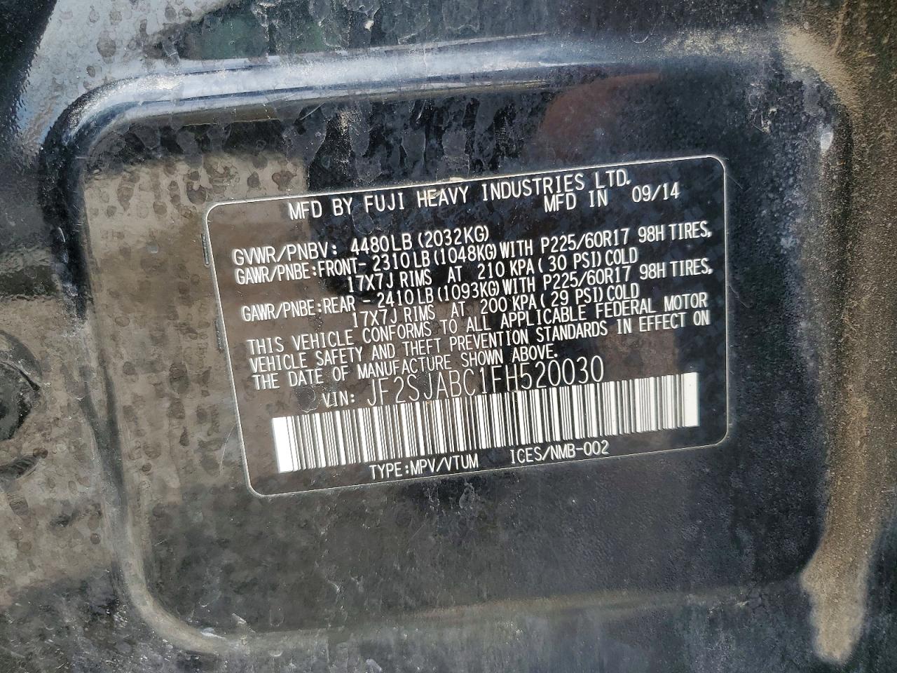 2015 Subaru Forester 2.5i Charcoal vin: JF2SJABC1FH520030