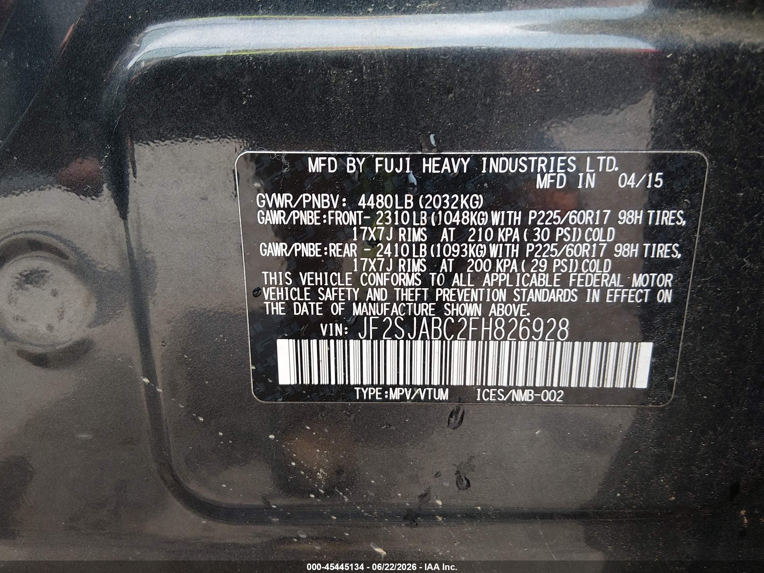 2015 Subaru Forester 2.5i Серый vin: JF2SJABC2FH826928