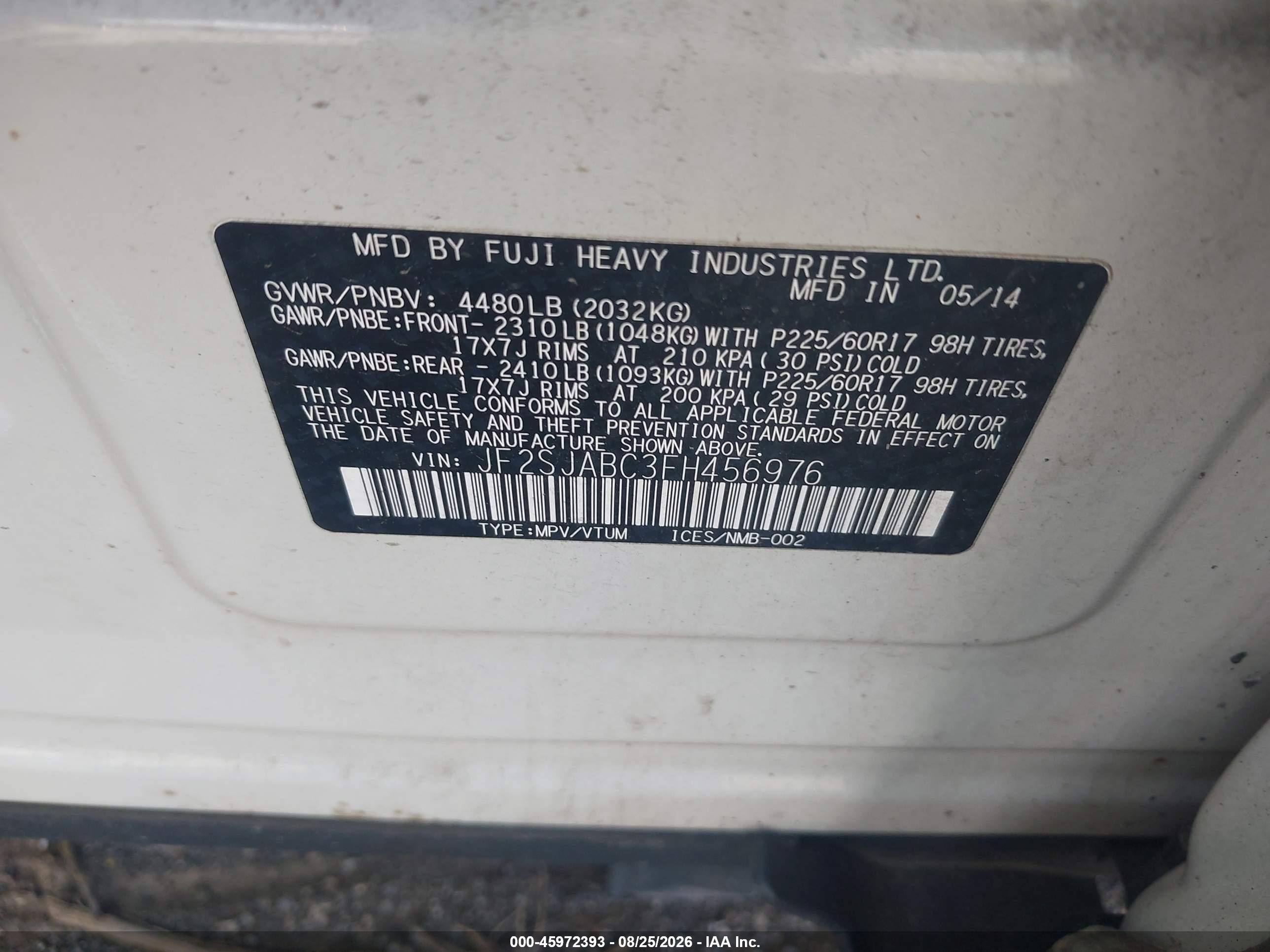 2015 Subaru Forester 2.5i White vin: JF2SJABC3FH456976