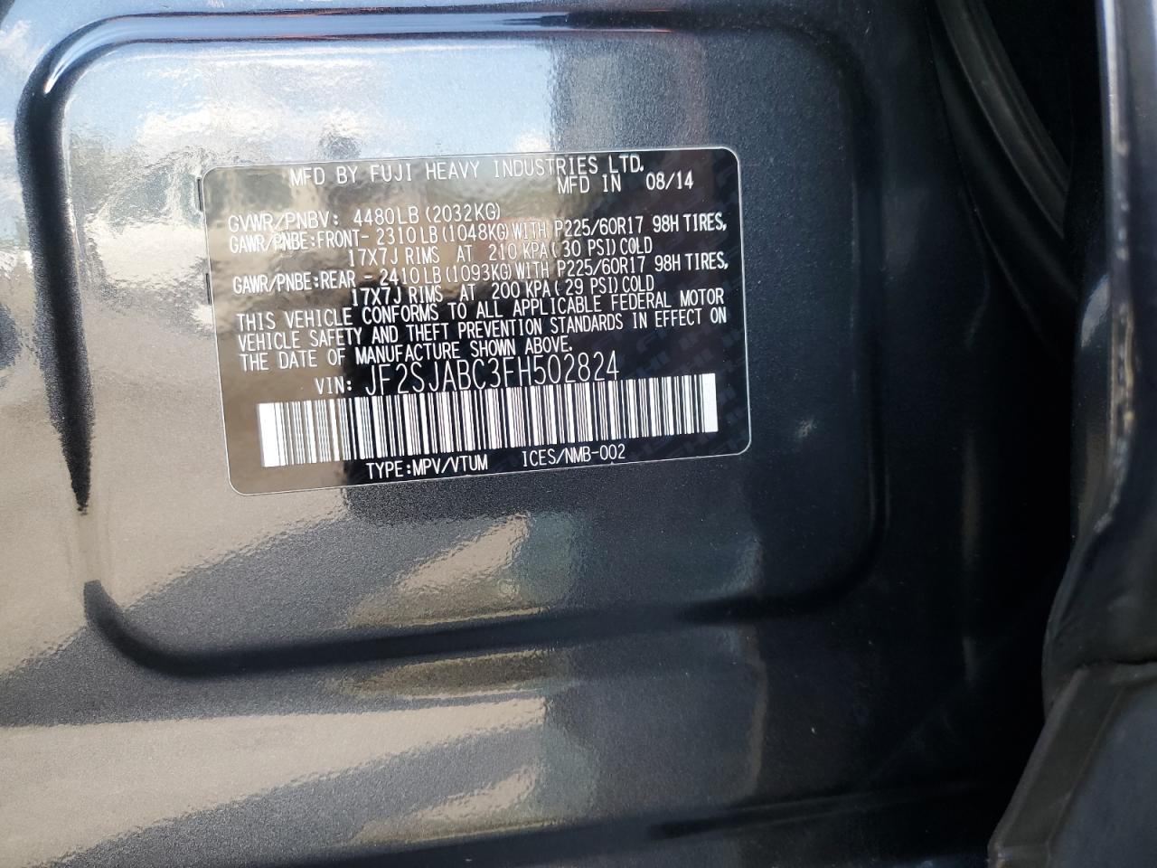 2015 Subaru Forester 2.5i Charcoal vin: JF2SJABC3FH502824