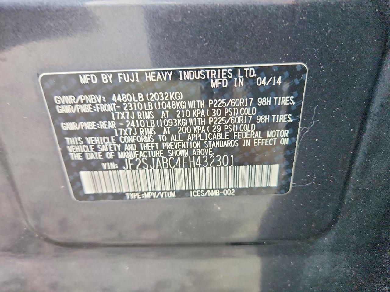 2015 Subaru Forester 2.5i Gray vin: JF2SJABC4FH432301