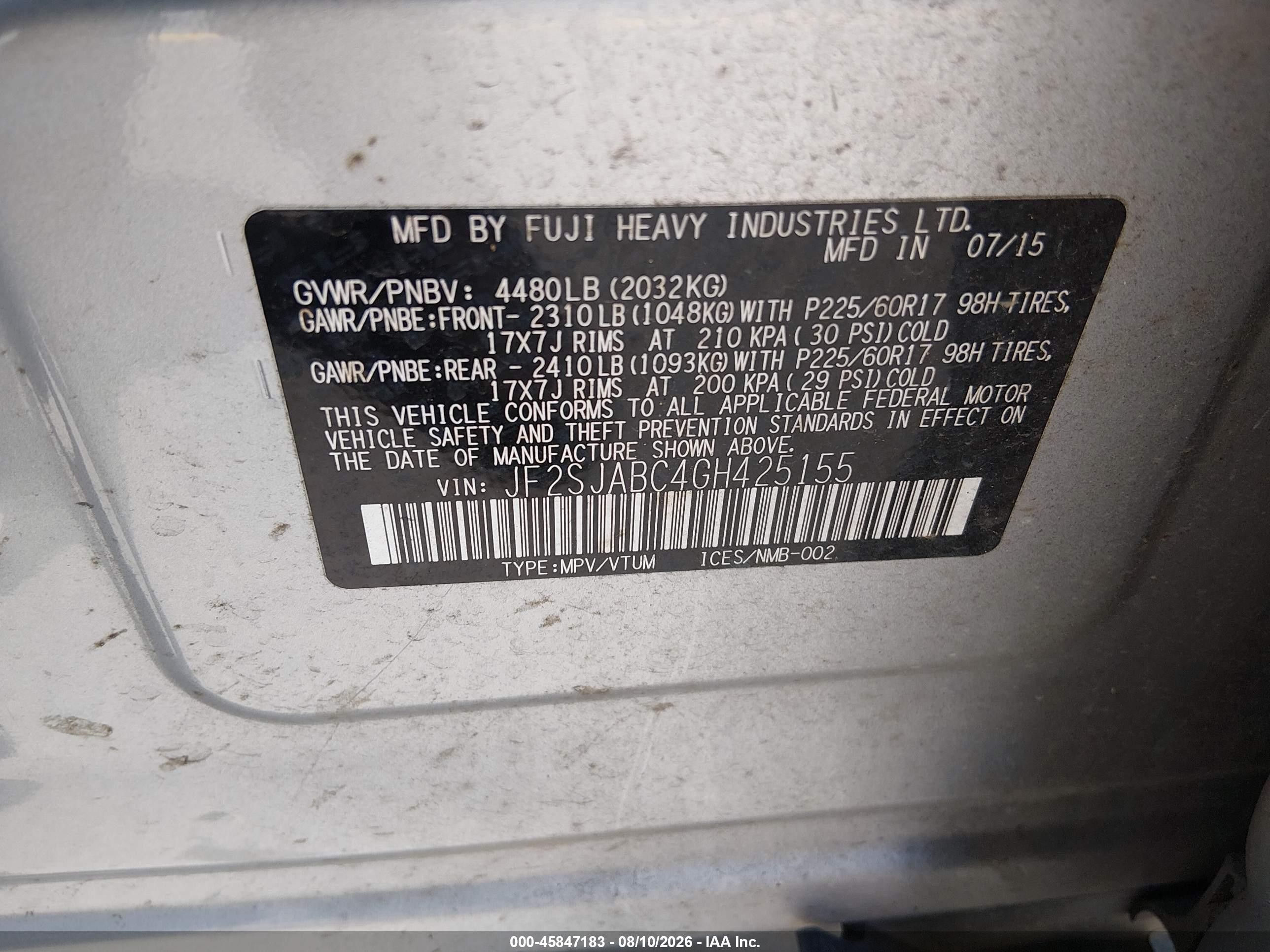 2016 Subaru Forester 2.5i Silver vin: JF2SJABC4GH425155