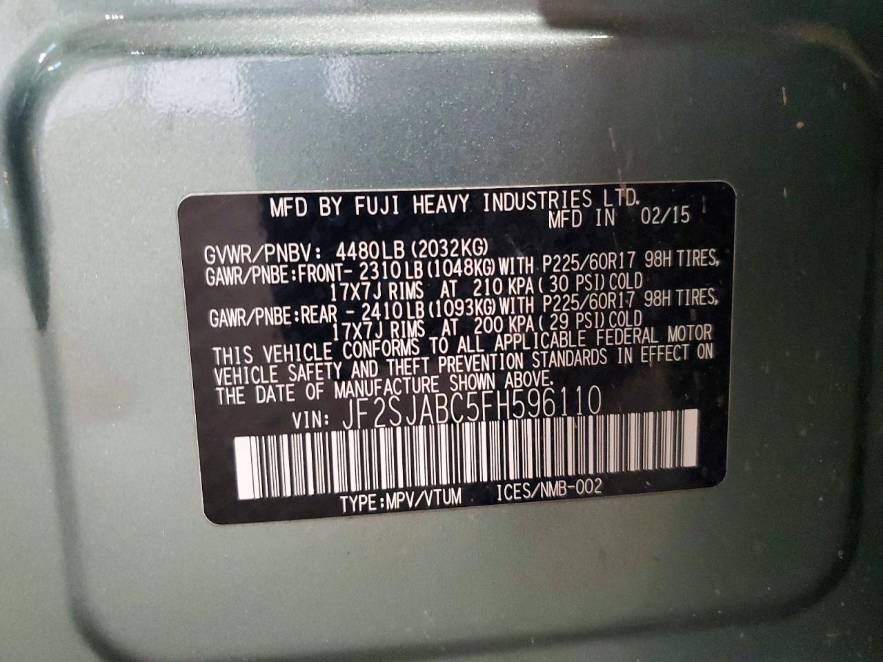 2015 Subaru Forester 2.5i Зеленый vin: JF2SJABC5FH596110