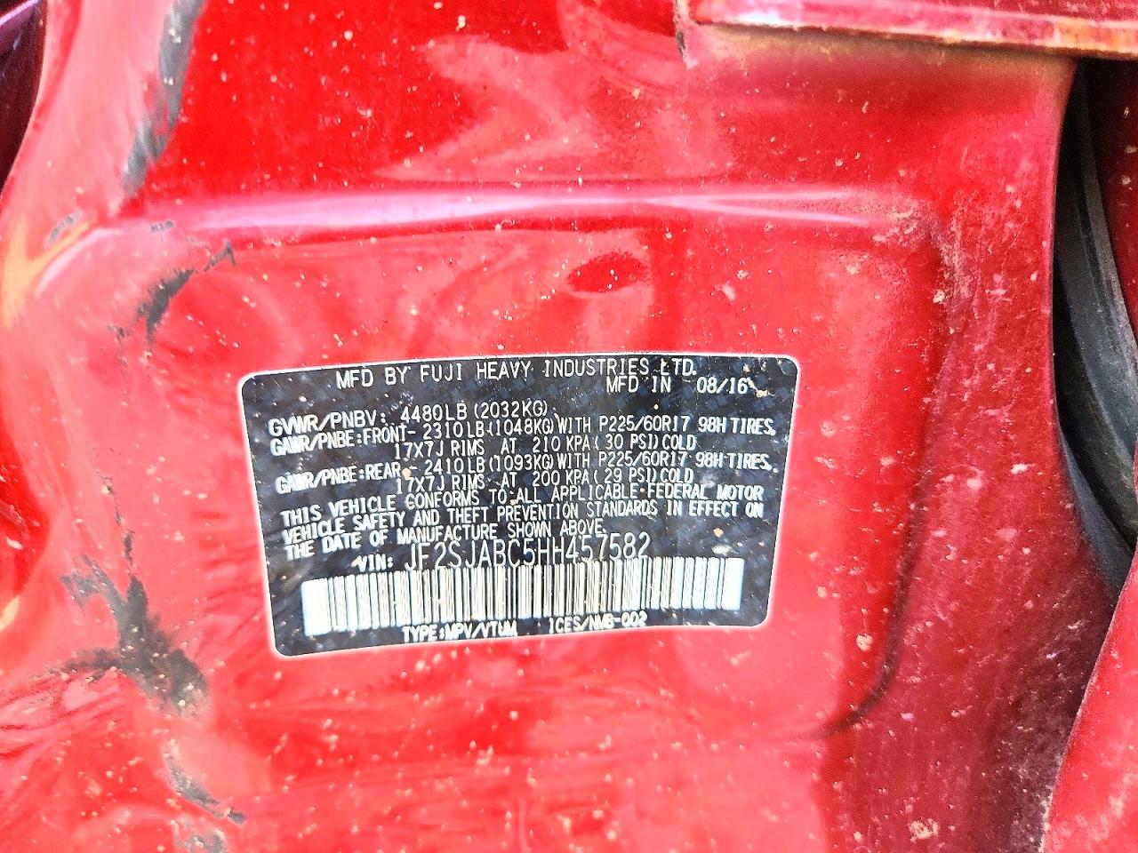 2017 Subaru Forester 2.5i Red vin: JF2SJABC5HH457582