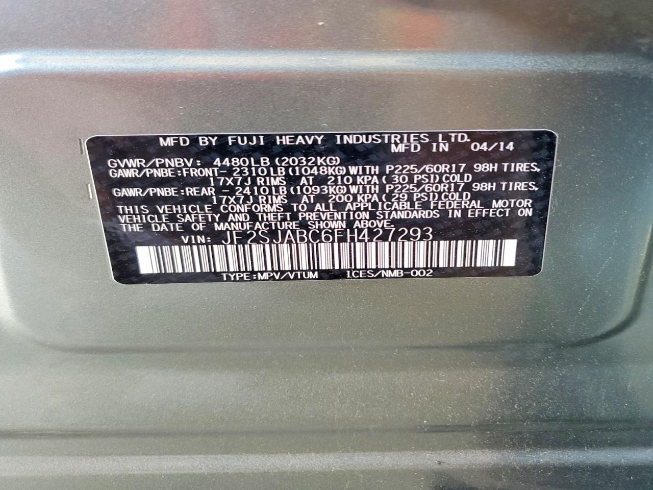 2015 Subaru Forester 2.5i Green vin: JF2SJABC6FH427293