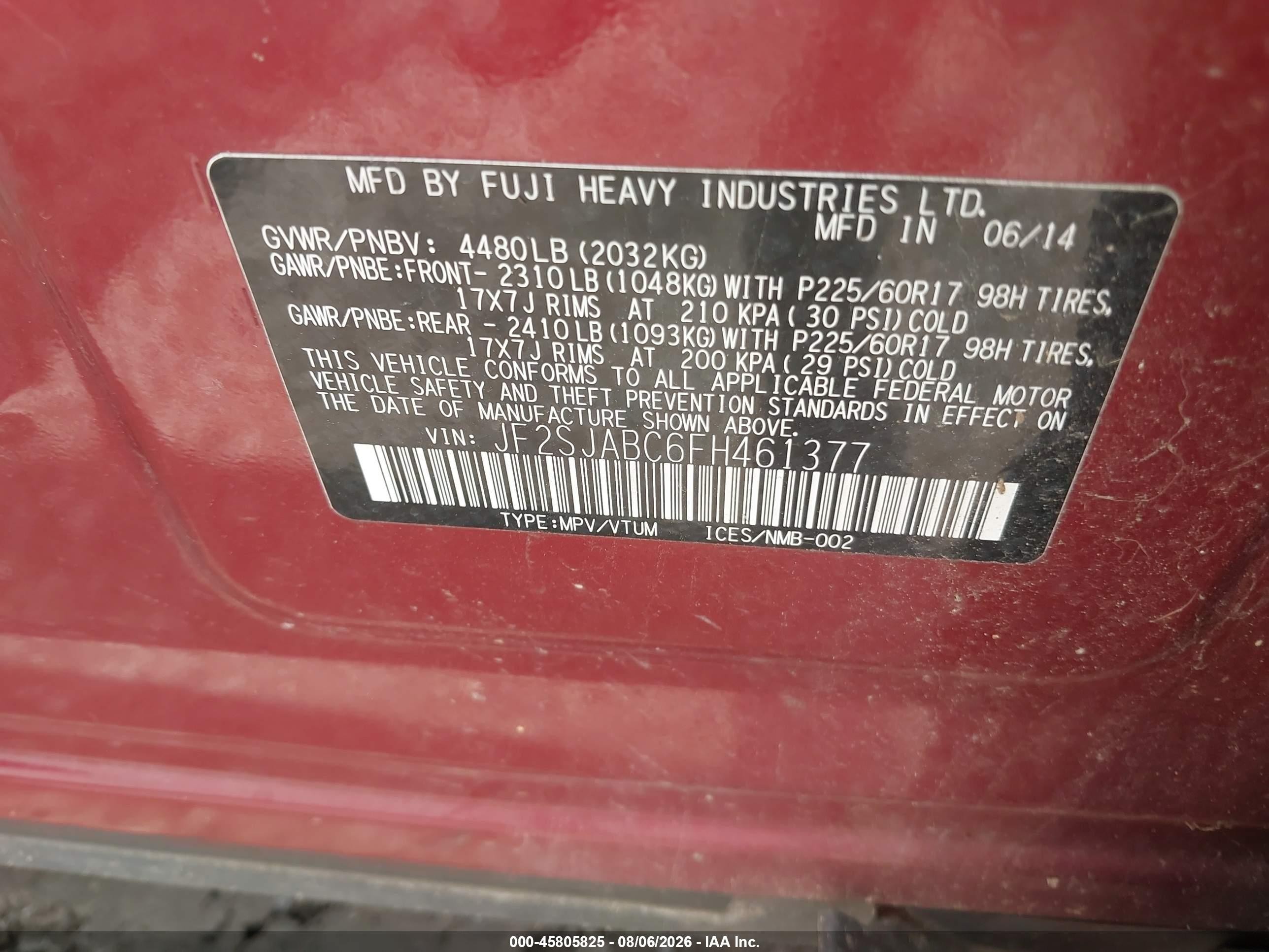 2015 Subaru Forester 2.5i Красный vin: JF2SJABC6FH461377