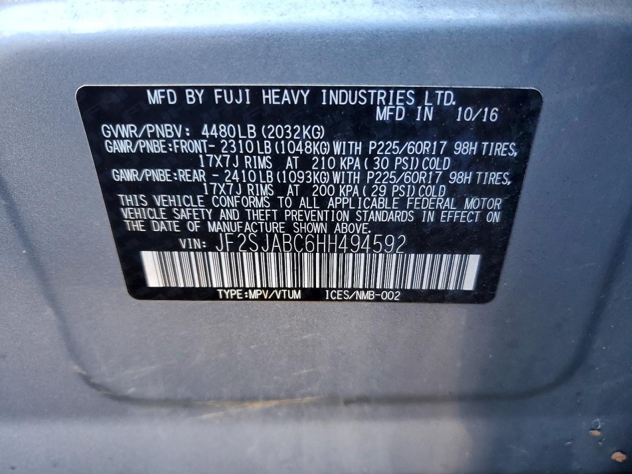 2017 Subaru Forester 2.5i Silver vin: JF2SJABC6HH494592