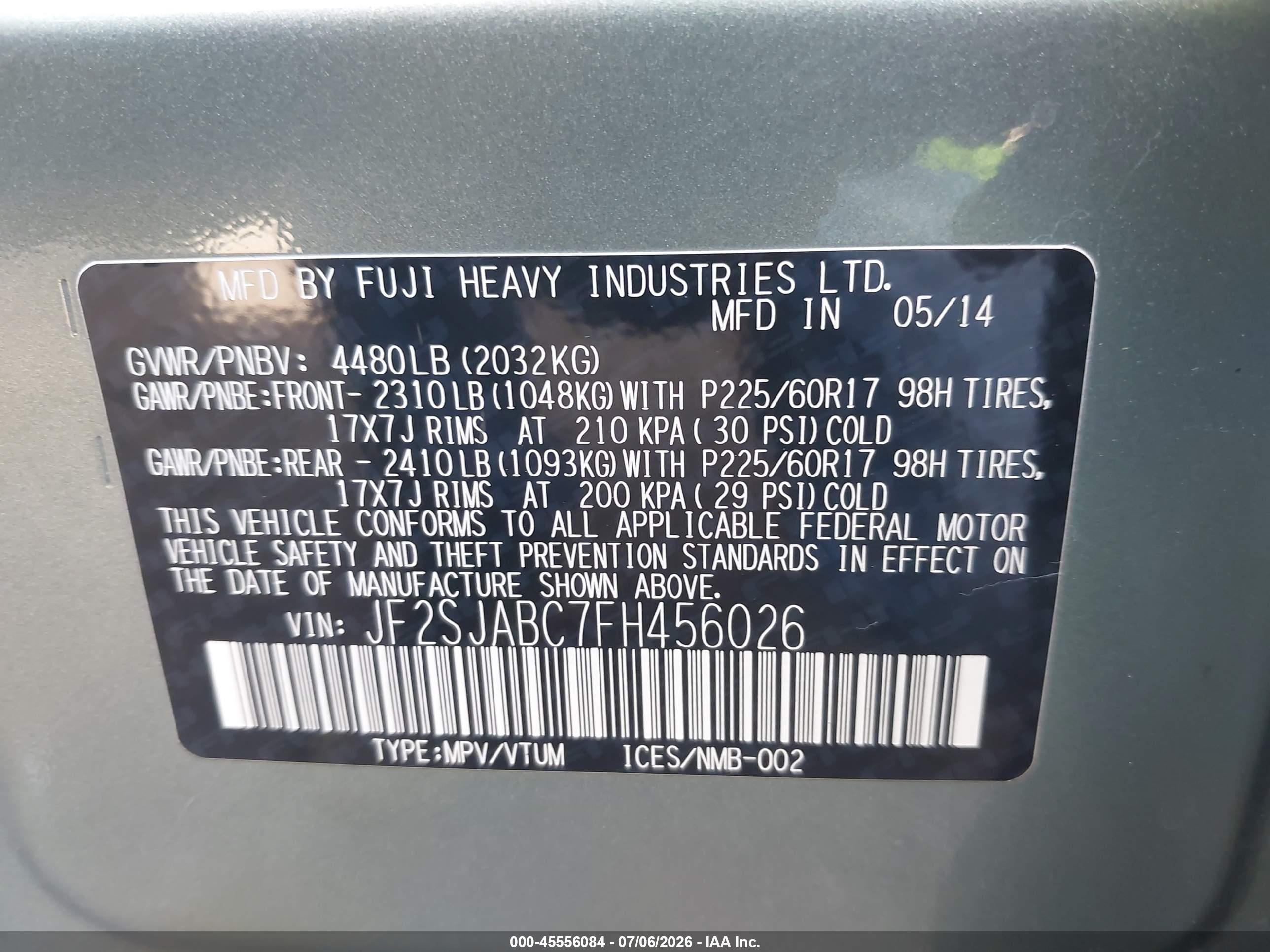 2015 Subaru Forester 2.5i Green vin: JF2SJABC7FH456026