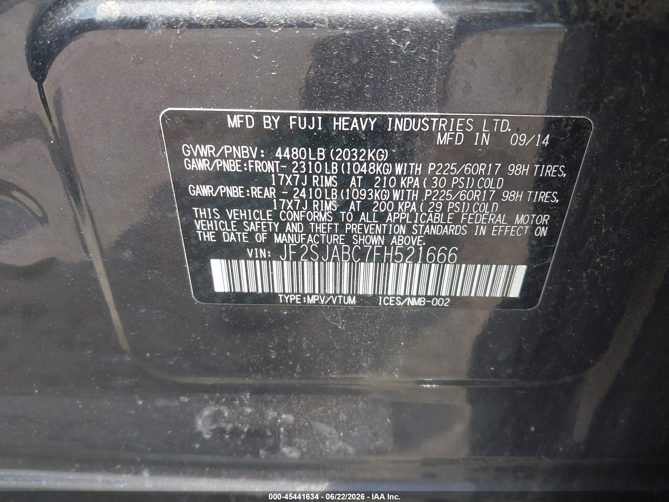 2015 Subaru Forester 2.5i Черный vin: JF2SJABC7FH521666
