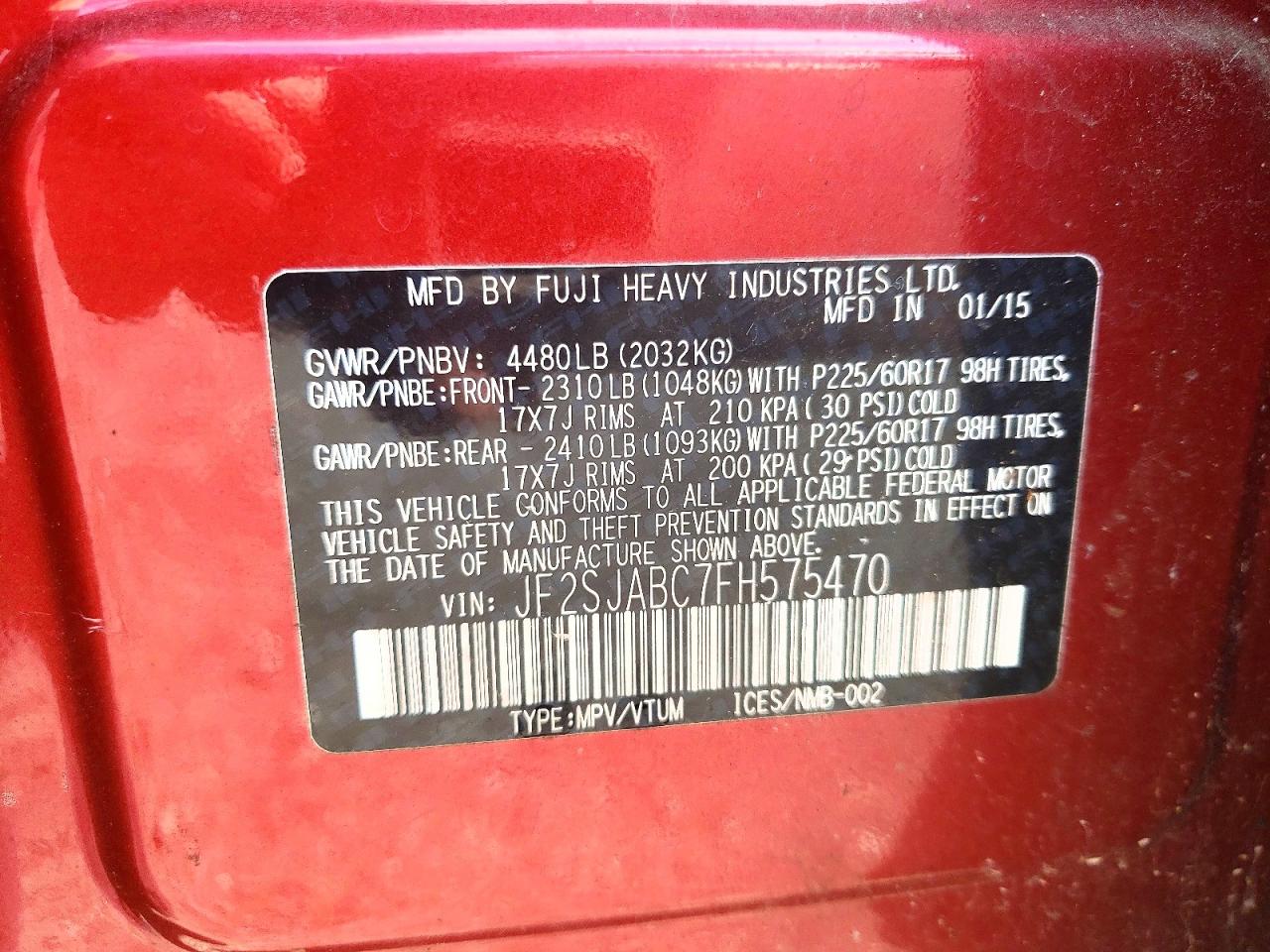 2015 Subaru Forester 2.5i Красный vin: JF2SJABC7FH575470