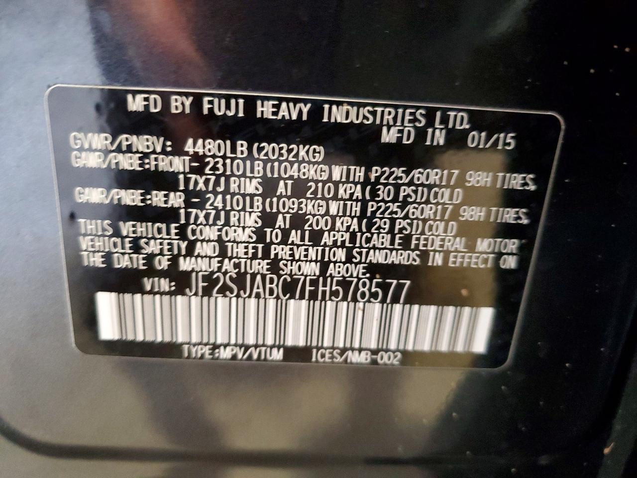 2015 Subaru Forester 2.5i Gray vin: JF2SJABC7FH578577