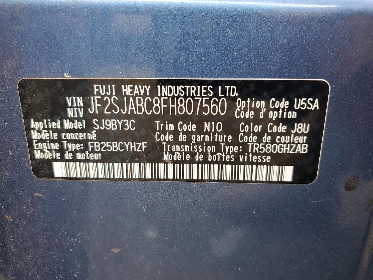 2015 Subaru Forester 2.5i Blue vin: JF2SJABC8FH807560