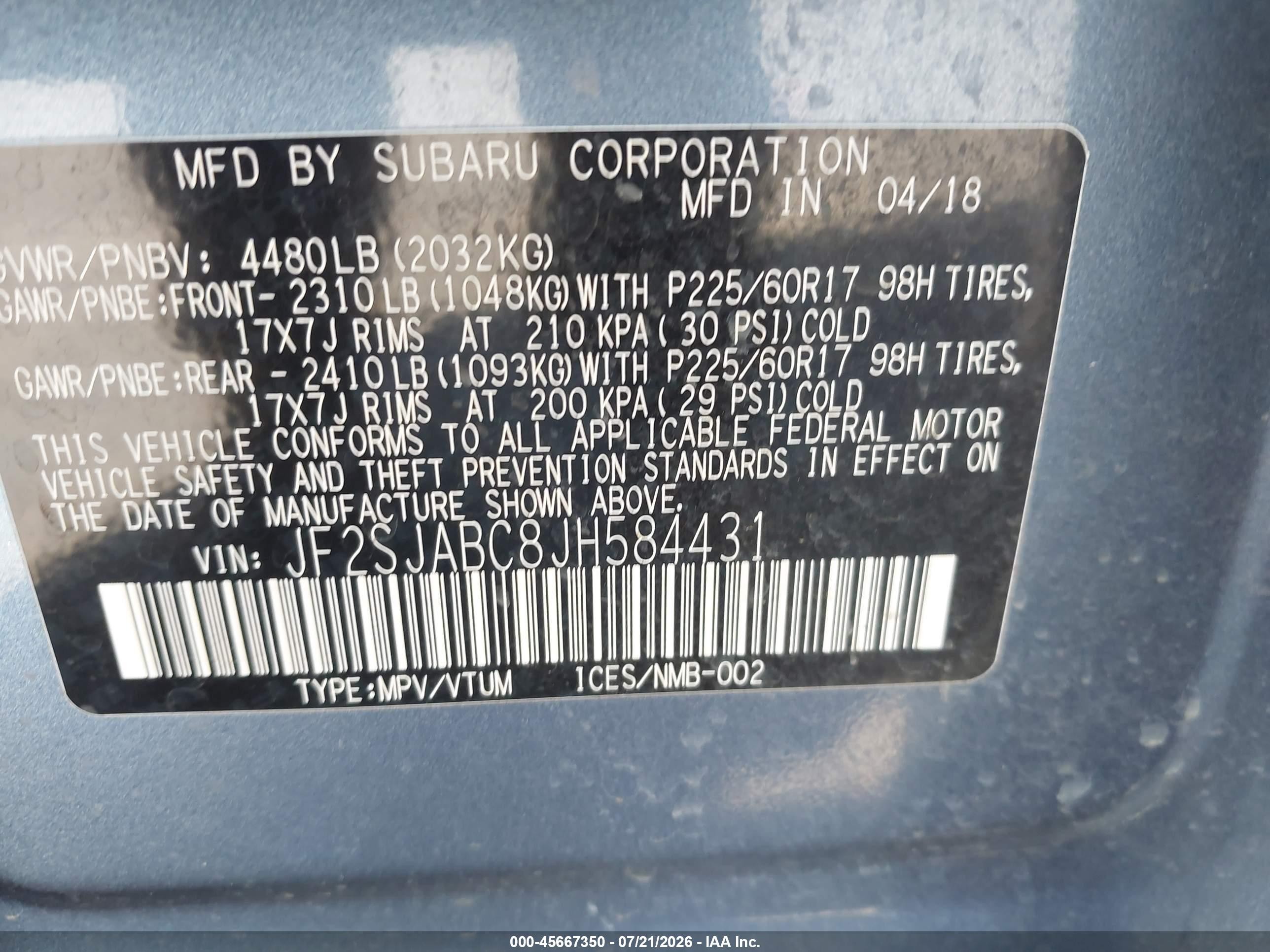 2018 Subaru Forester 2.5i Blue vin: JF2SJABC8JH584431