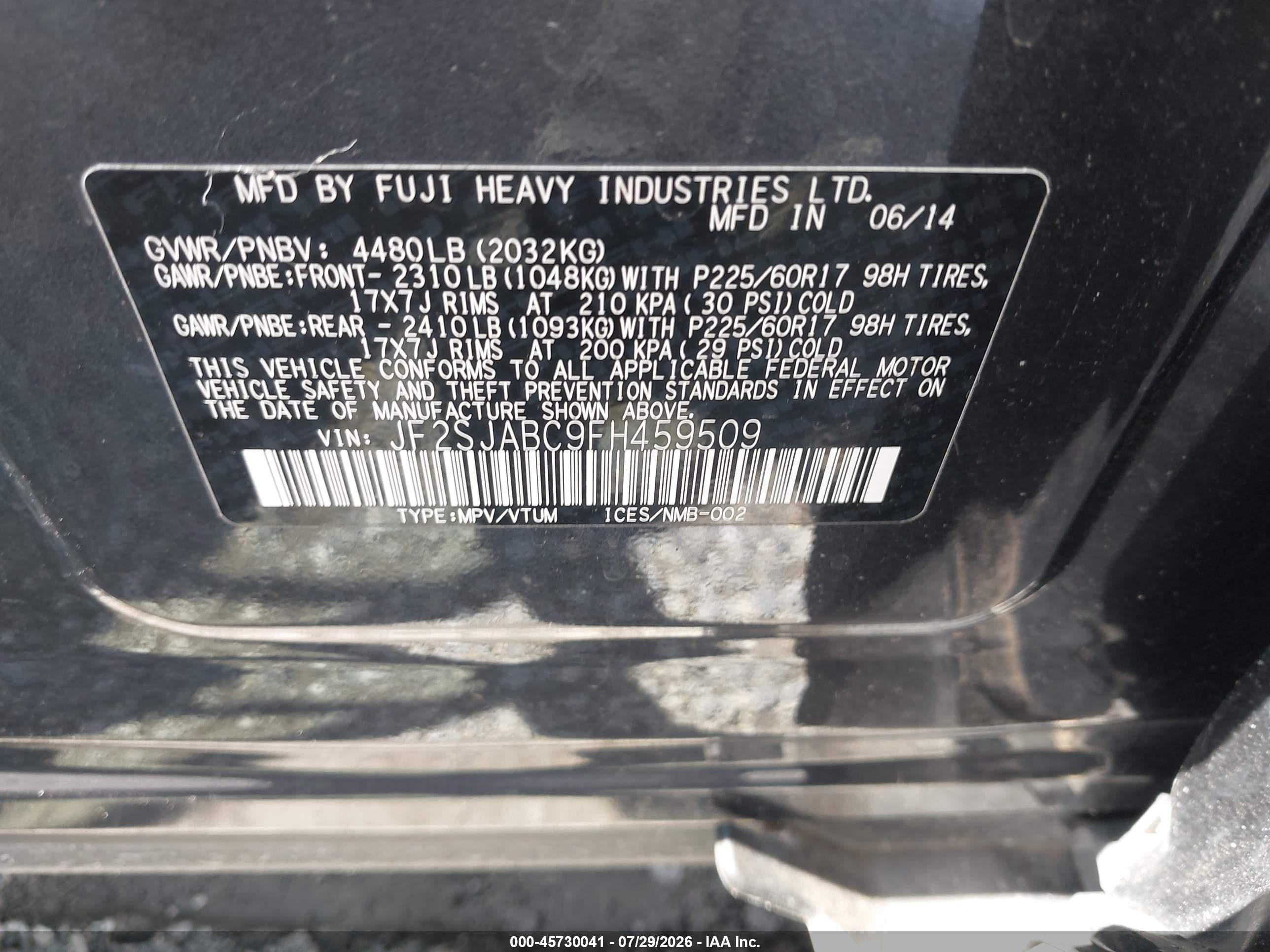 2015 Subaru Forester 2.5i Black vin: JF2SJABC9FH459509