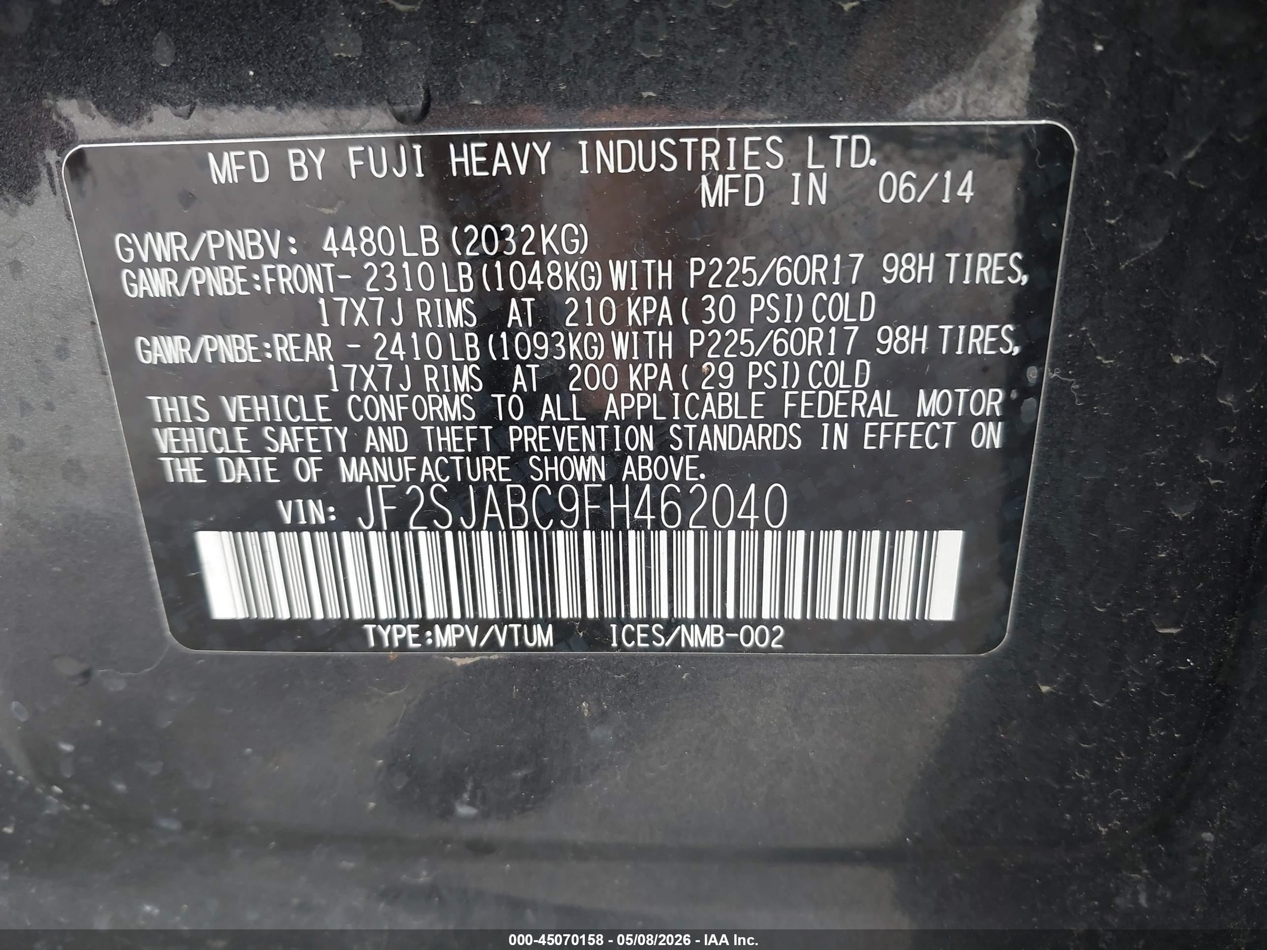 2015 Subaru Forester 2.5i Black vin: JF2SJABC9FH462040