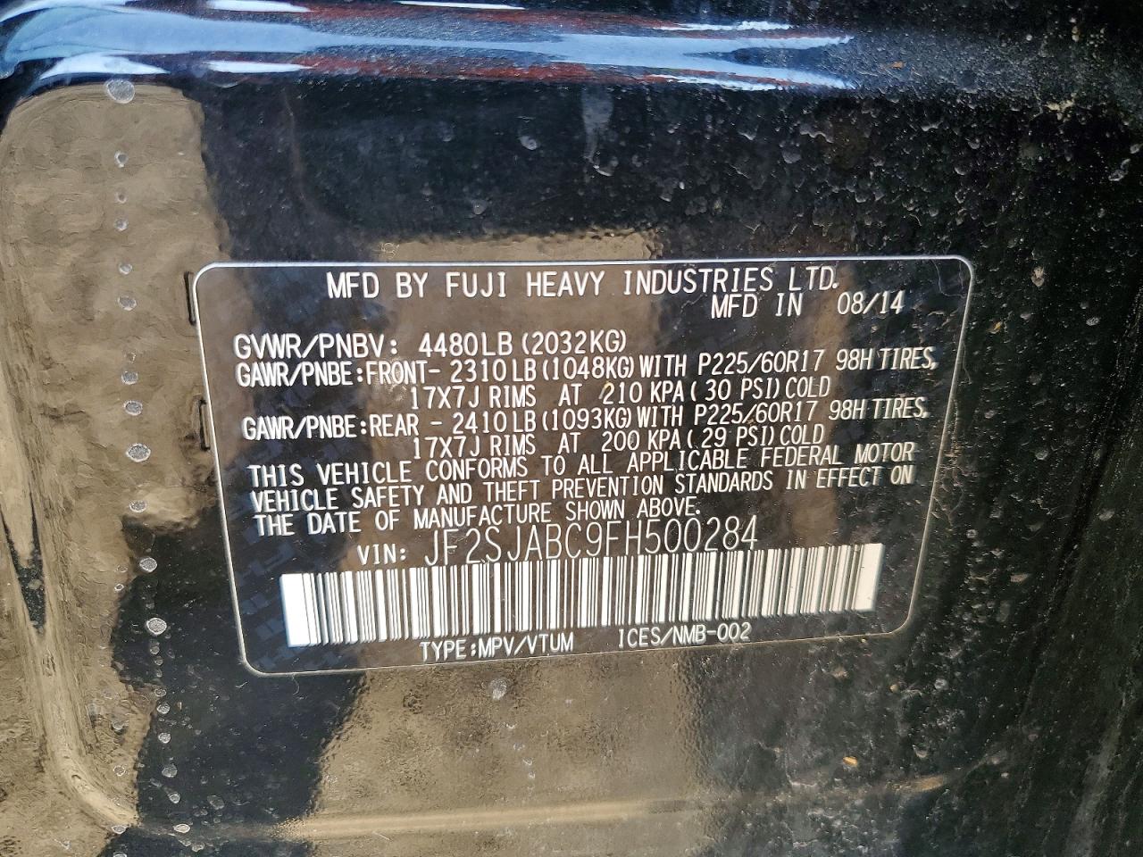 2015 Subaru Forester 2.5i Black vin: JF2SJABC9FH500284