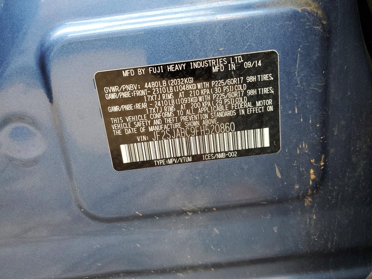 2015 Subaru Forester 2.5i Blue vin: JF2SJABC9FH520860