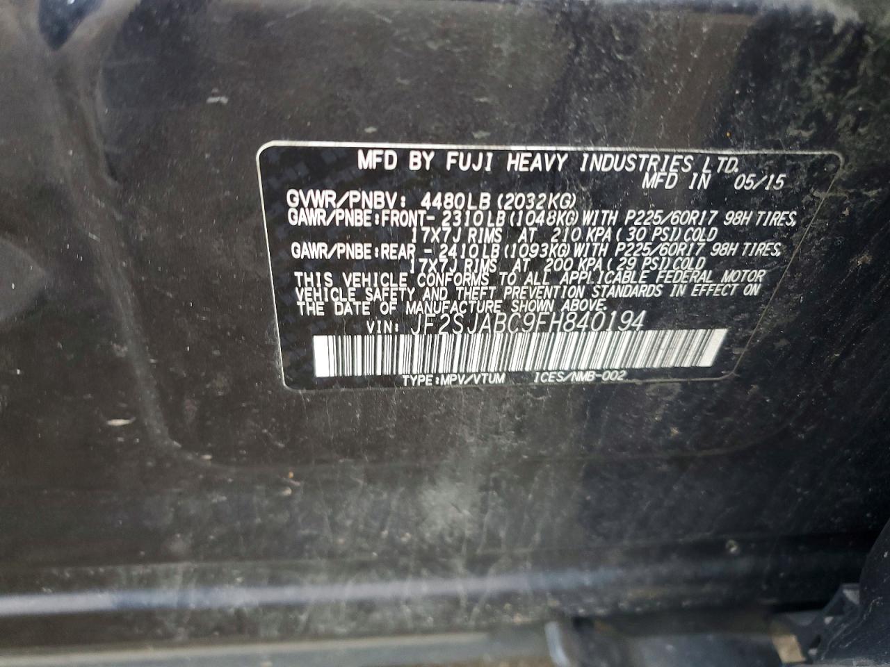 2015 Subaru Forester 2.5i Gray vin: JF2SJABC9FH840194