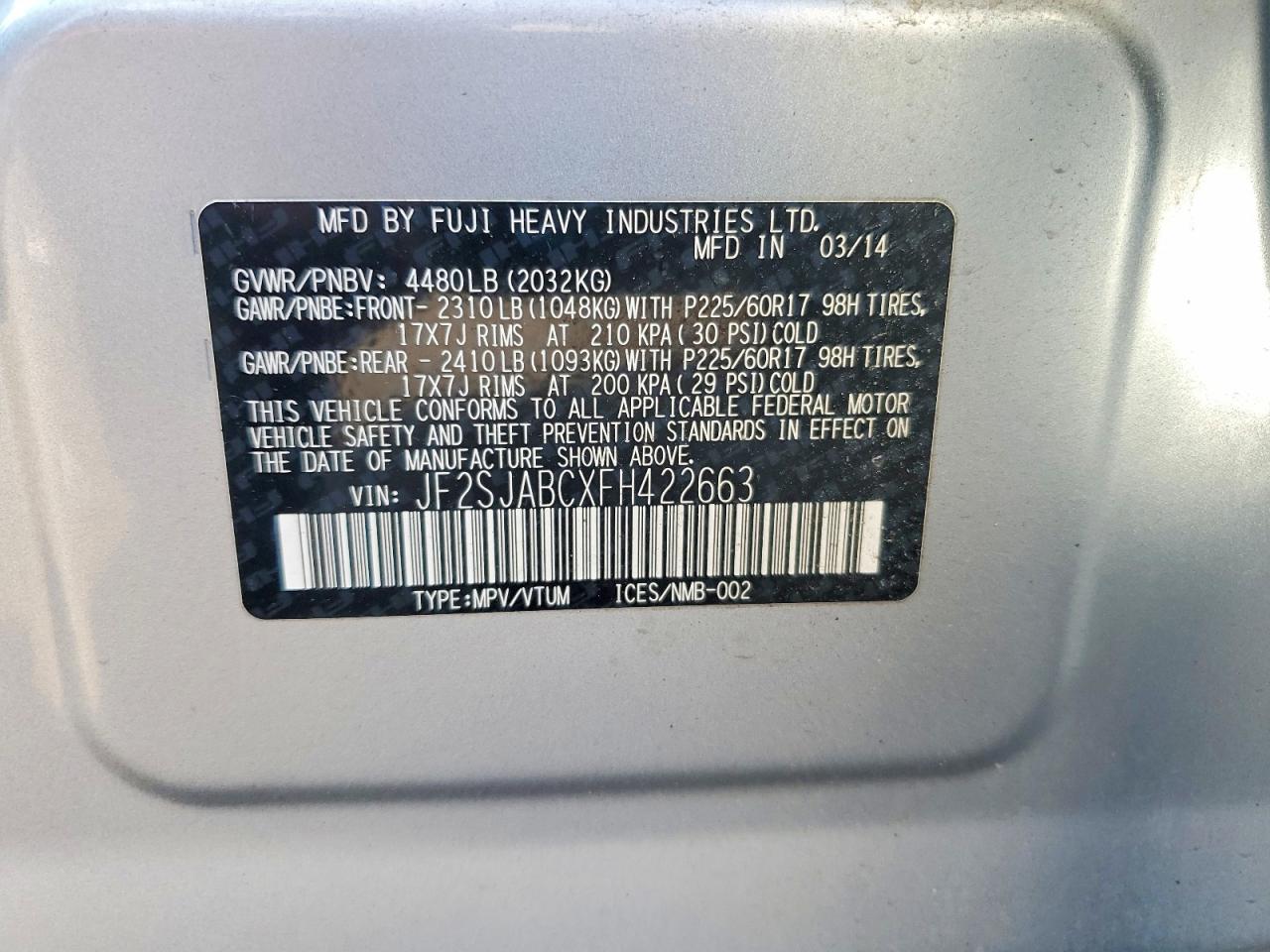 2015 Subaru Forester 2.5i Gray vin: JF2SJABCXFH422663