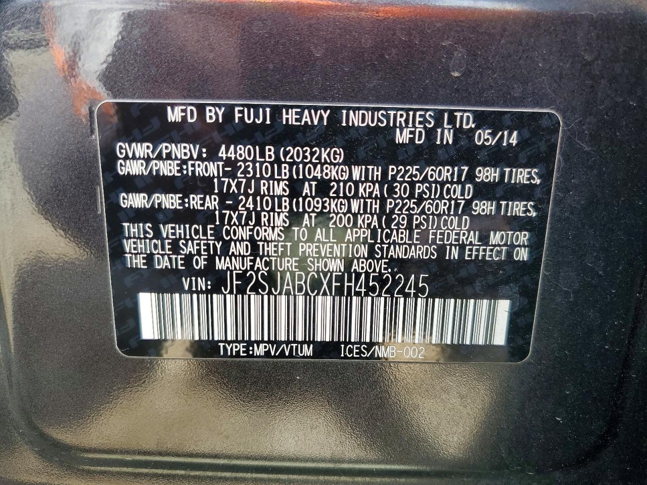 2015 Subaru Forester 2.5i Black vin: JF2SJABCXFH452245