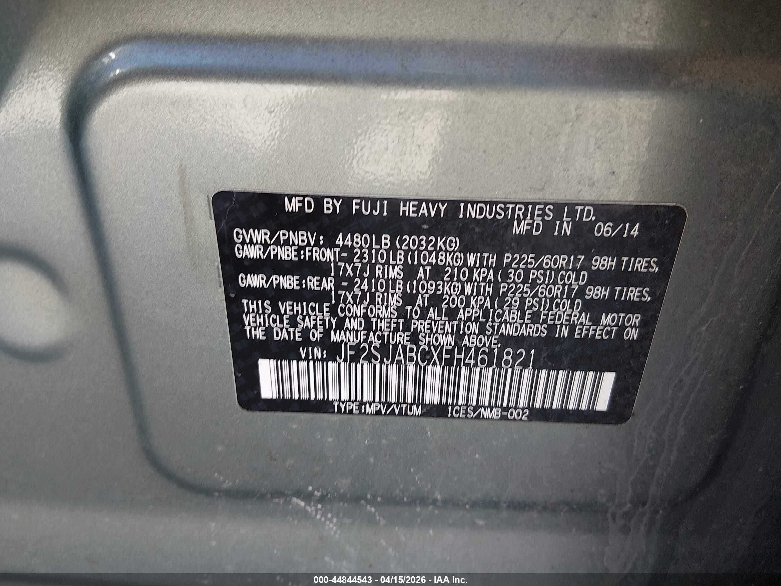 2015 Subaru Forester 2.5i Green vin: JF2SJABCXFH461821