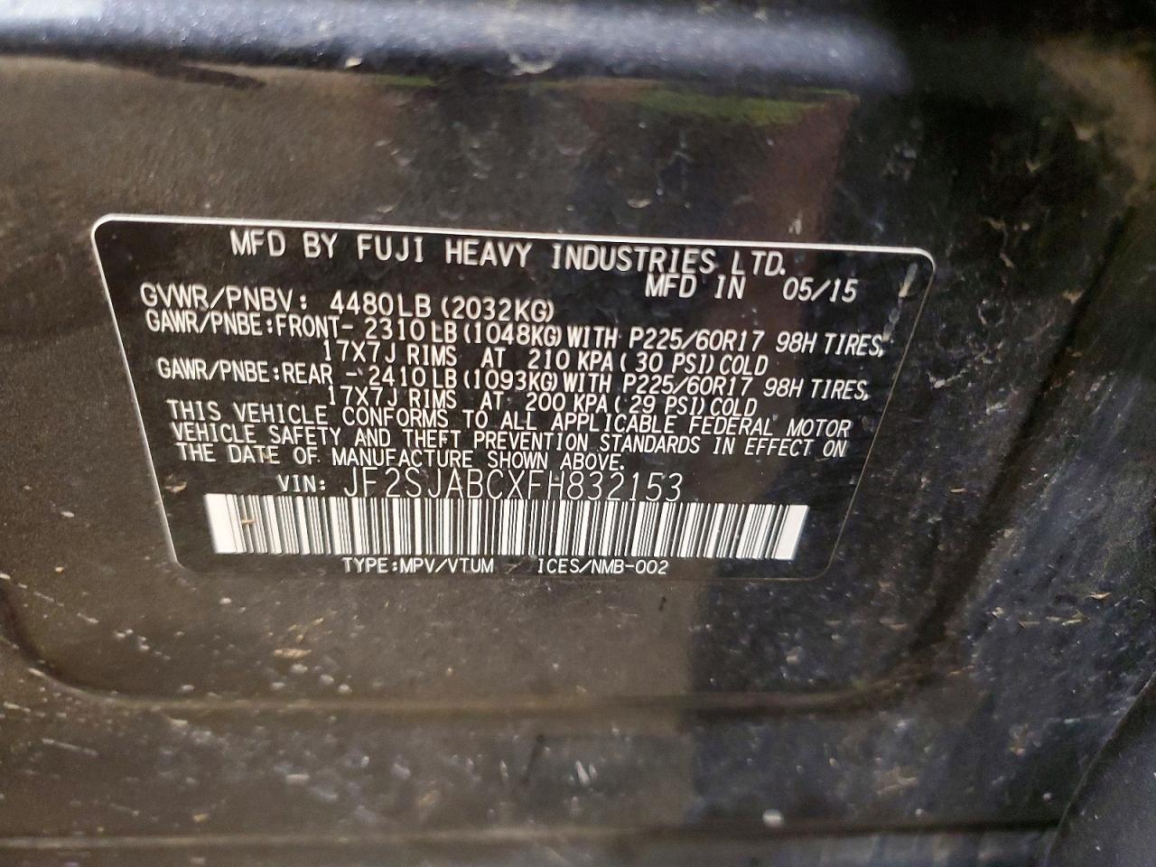 2015 Subaru Forester 2.5i Charcoal vin: JF2SJABCXFH832153