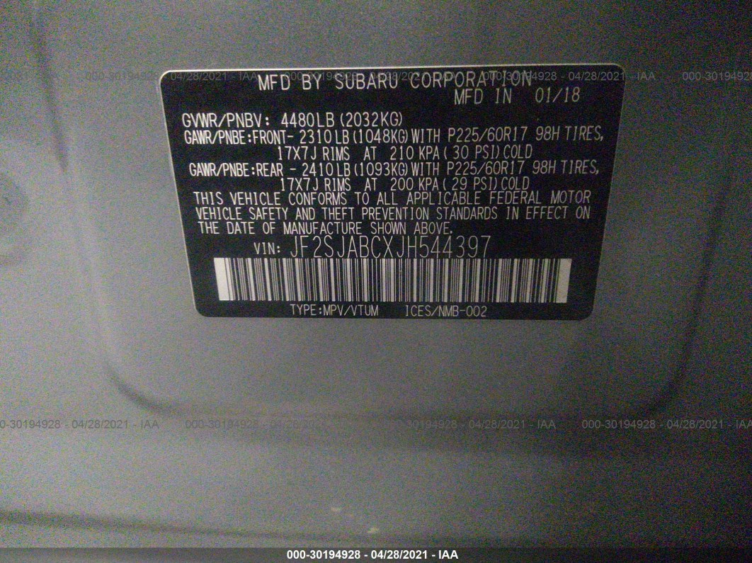 2018 Subaru Forester Silver vin: JF2SJABCXJH544397