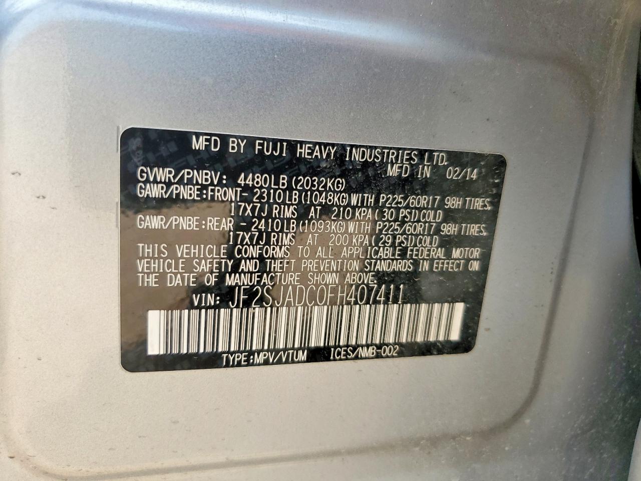 2015 Subaru Forester 2.5i Premium Silver vin: JF2SJADC0FH407411