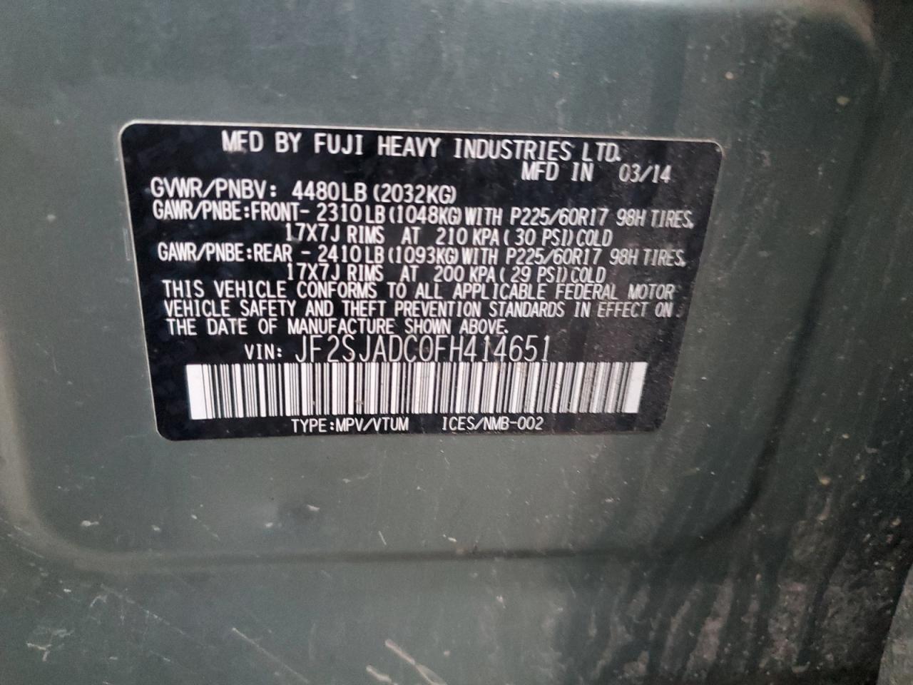 2015 Subaru Forester 2.0xt Premium Green vin: JF2SJADC0FH414651
