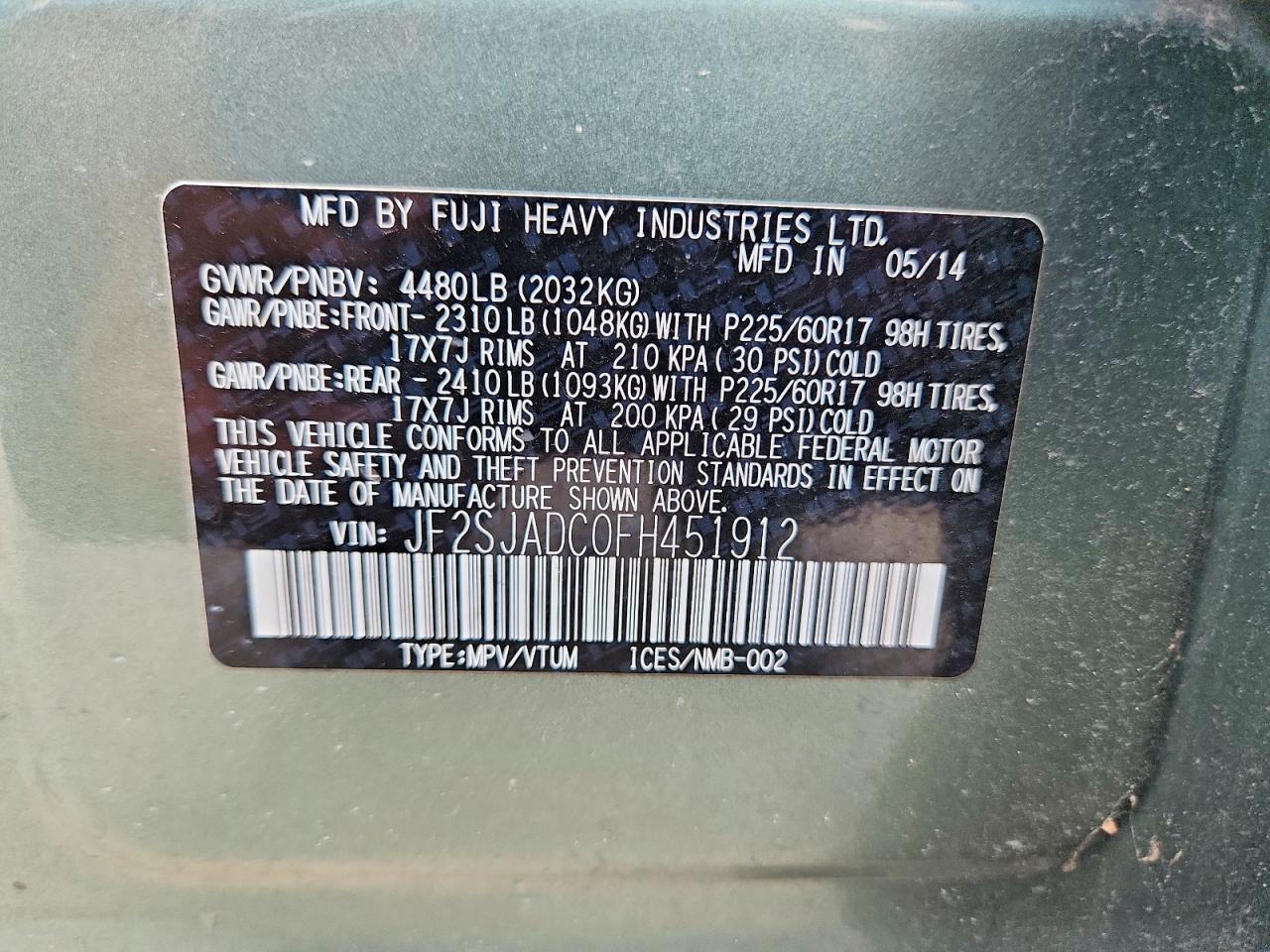 2015 Subaru Forester 2.5i Premium Green vin: JF2SJADC0FH451912