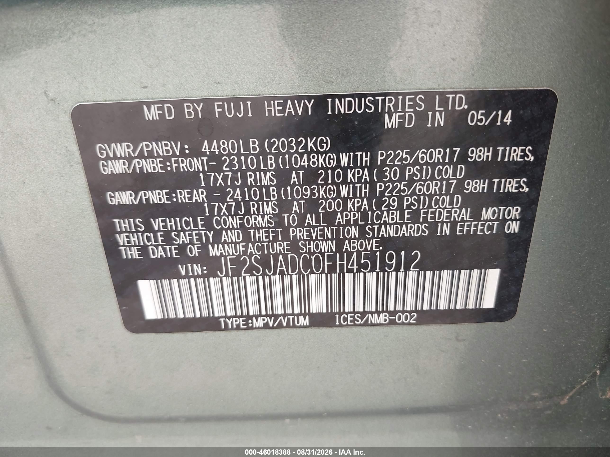 2015 Subaru Forester 2.5i Premium Green vin: JF2SJADC0FH451912
