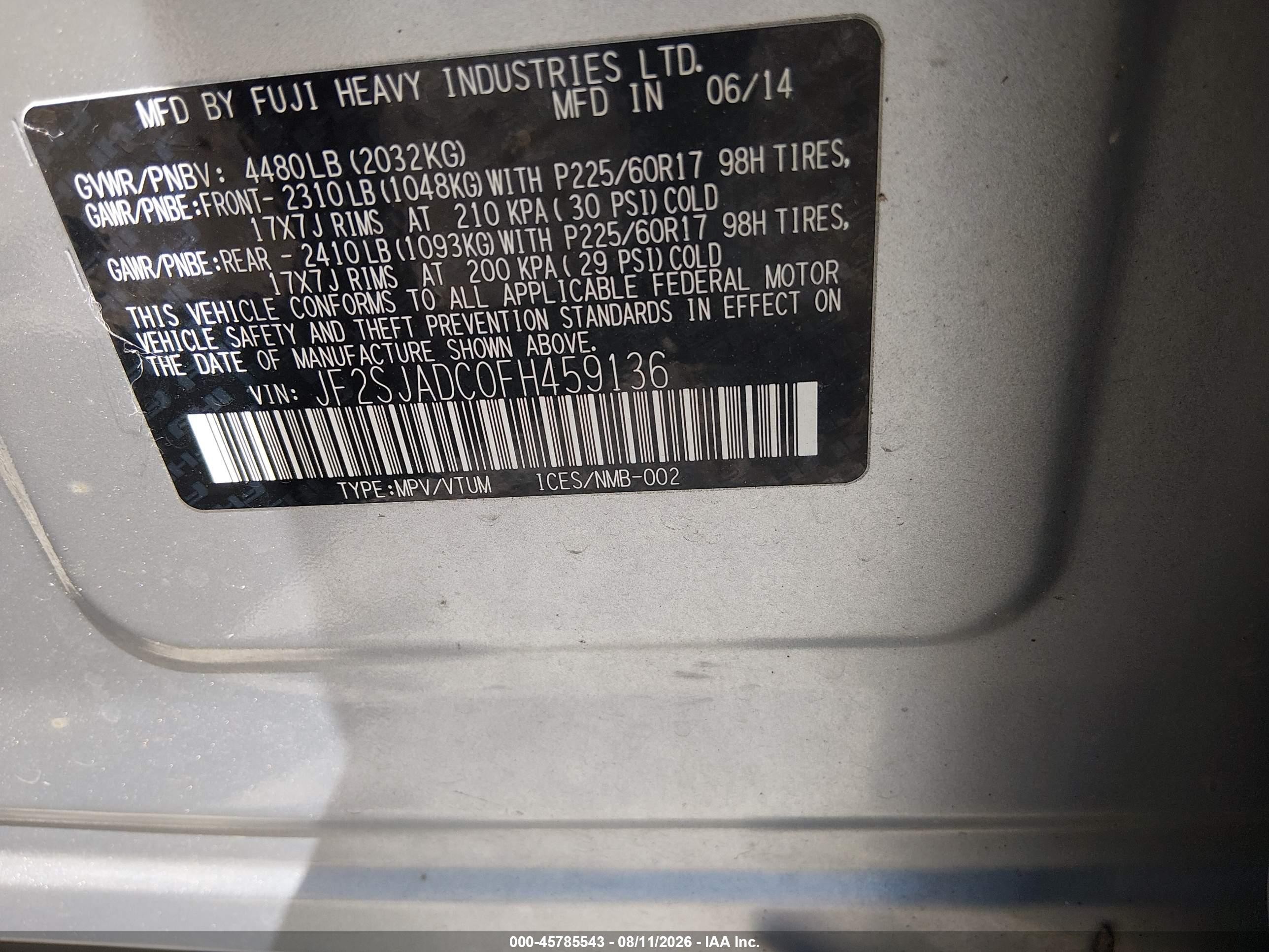 2015 Subaru Forester 2.5i Premium Gray vin: JF2SJADC0FH459136