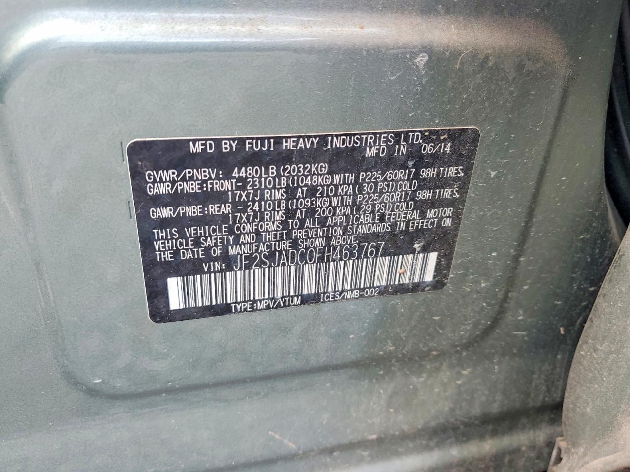 2015 Subaru Forester 2.5i Premium Green vin: JF2SJADC0FH463767