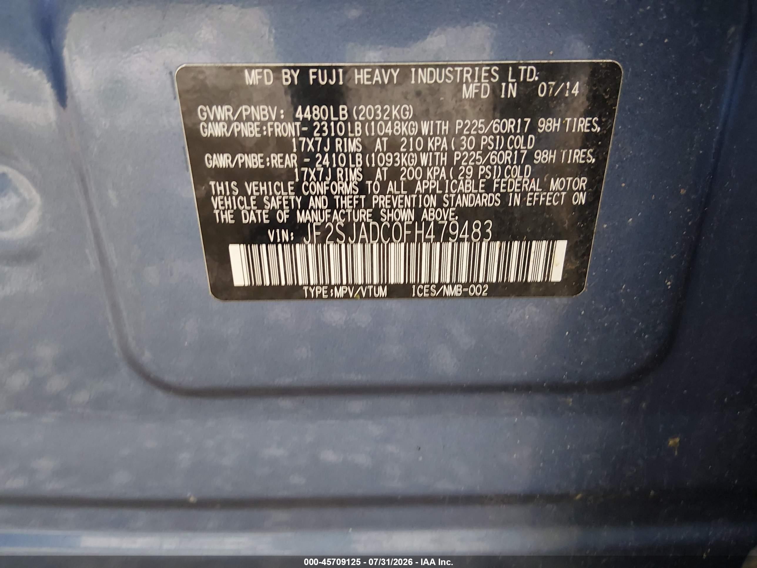 2015 Subaru Forester 2.5i Premium Black vin: JF2SJADC0FH479483