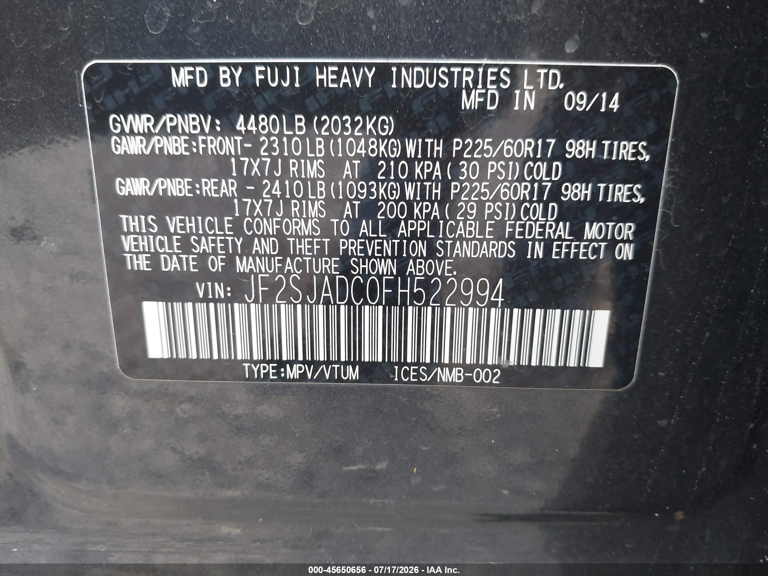 2015 Subaru Forester 2.5i Premium Gray vin: JF2SJADC0FH522994