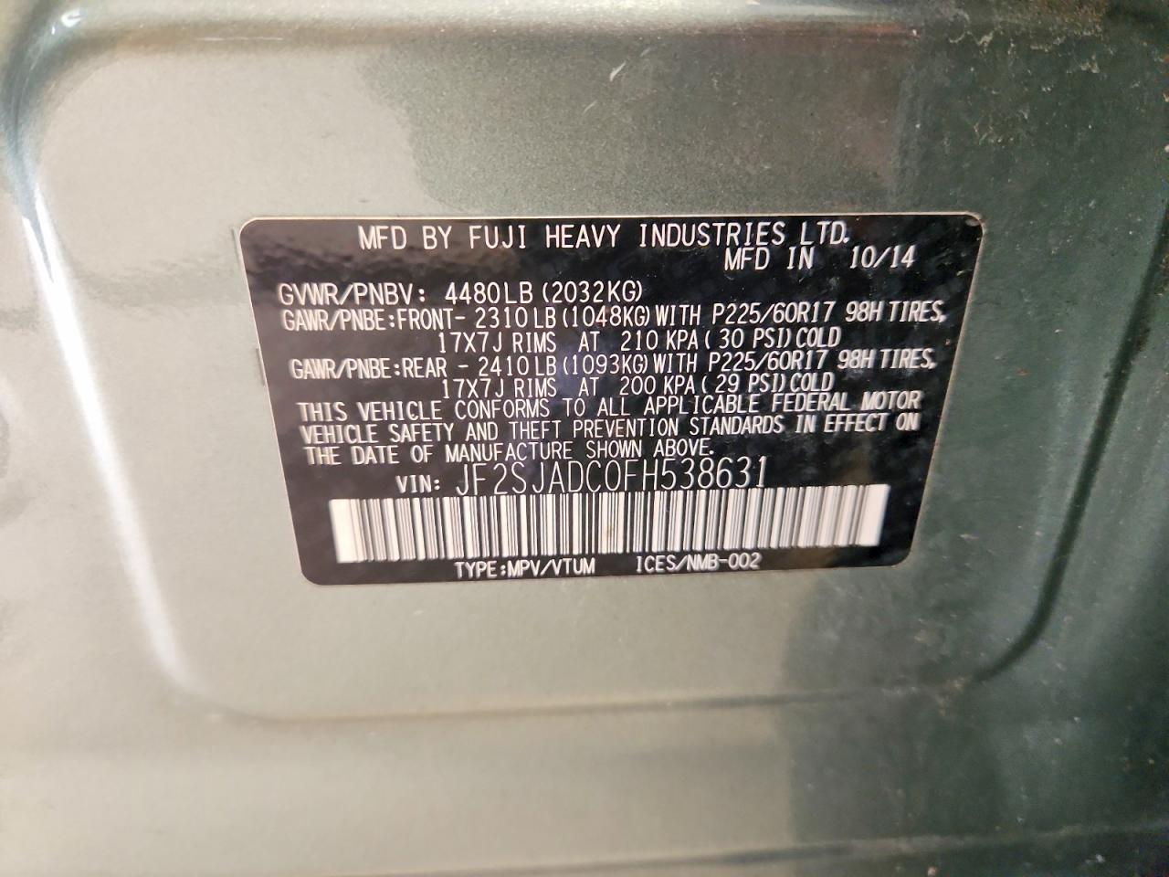 2015 Subaru Forest 2.5 Black vin: JF2SJADC0FH538631
