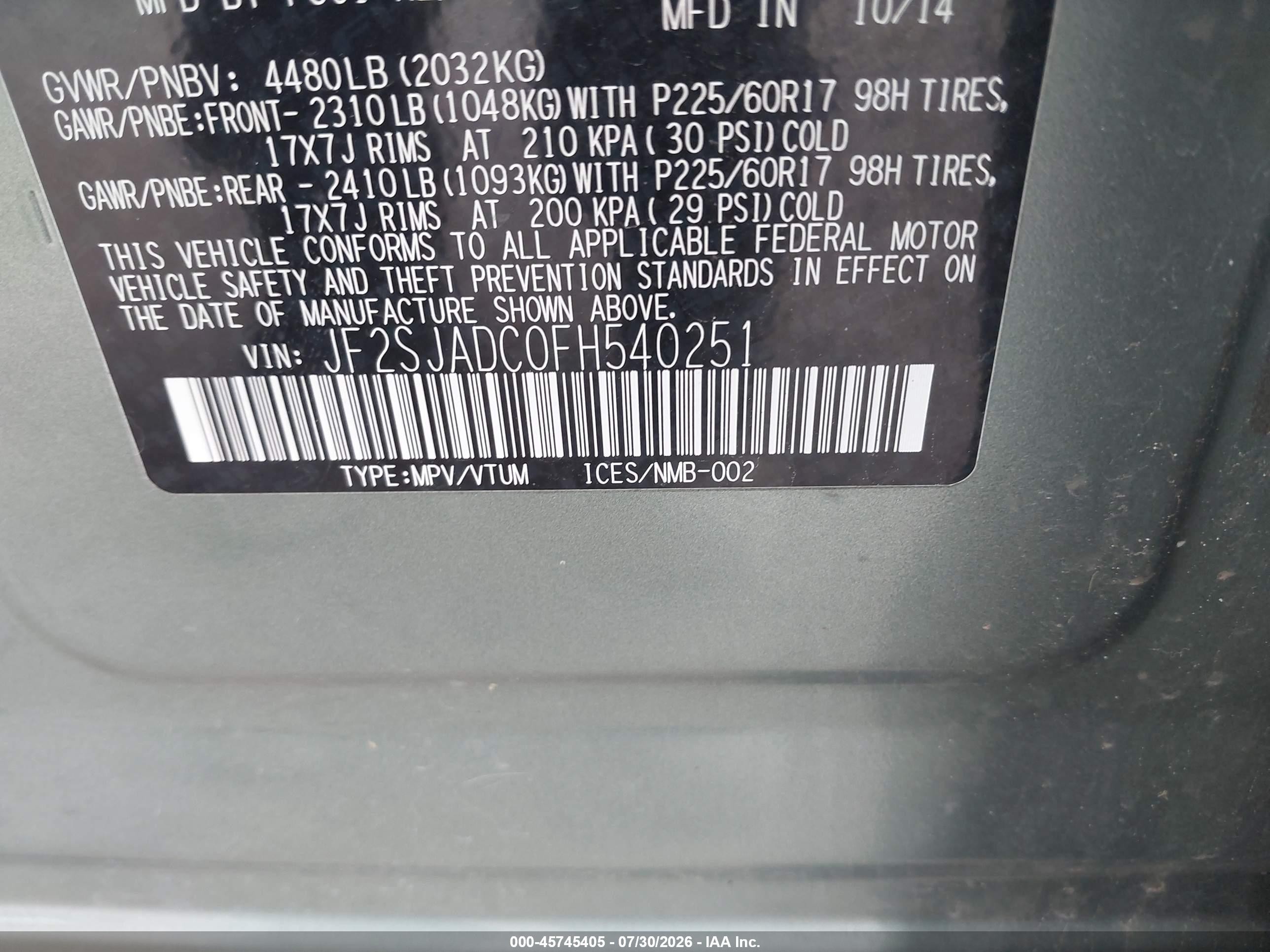 2015 Subaru Forester 2.5i Premium Green vin: JF2SJADC0FH540251