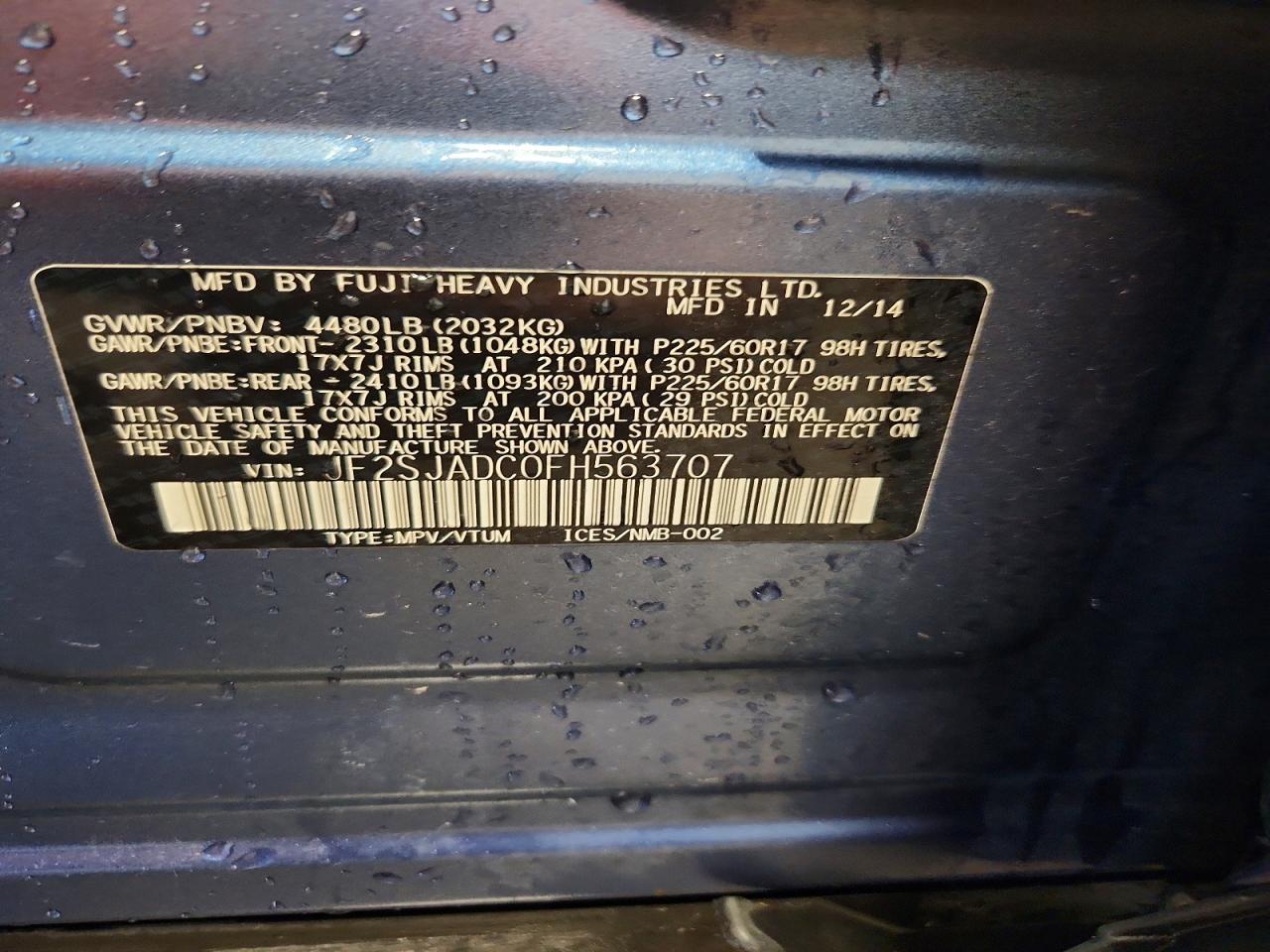 2015 Subaru Forester 2.5i Premium Blue vin: JF2SJADC0FH563707