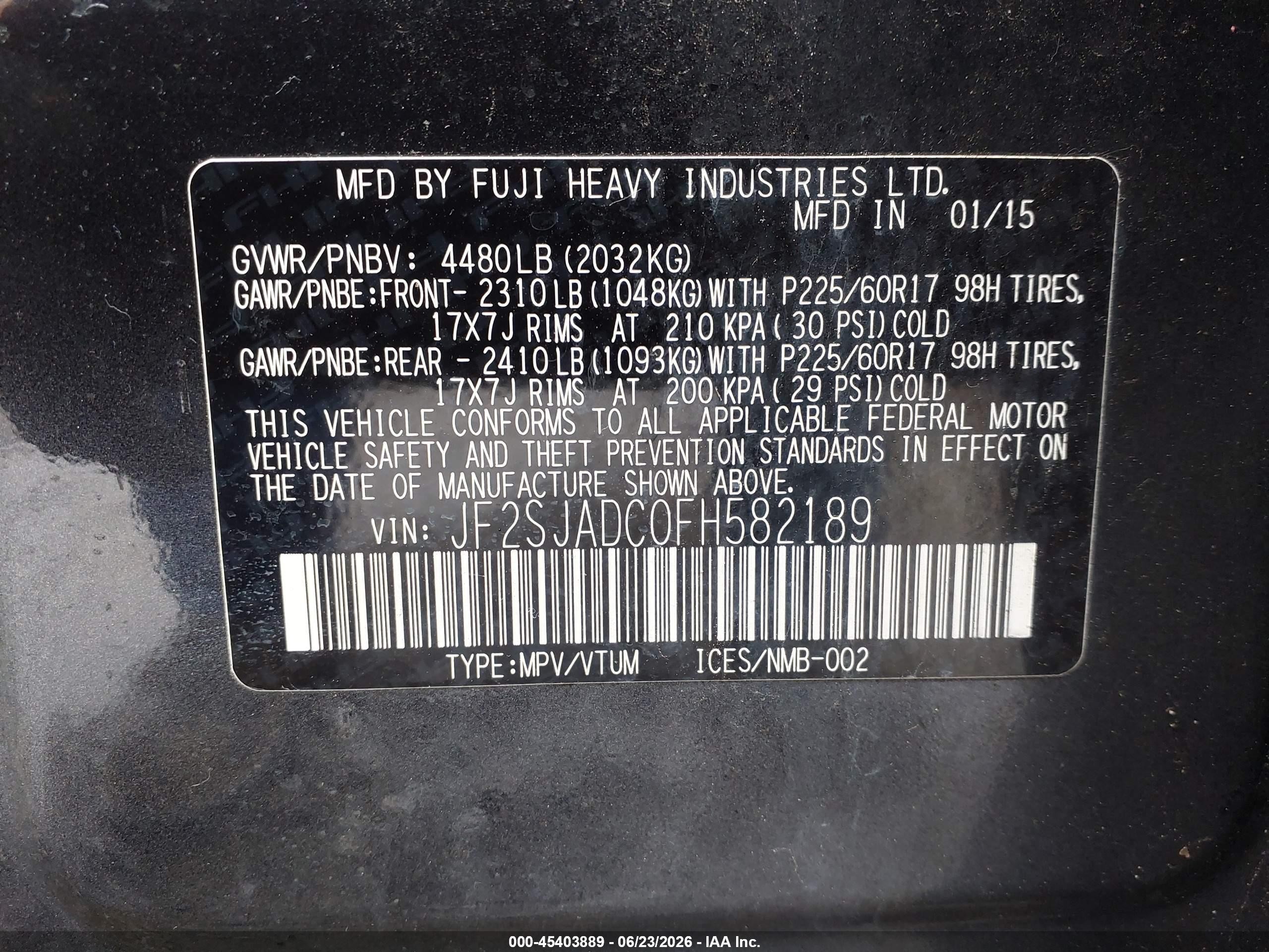 2015 Subaru Forester 2.5i Premium Серый vin: JF2SJADC0FH582189