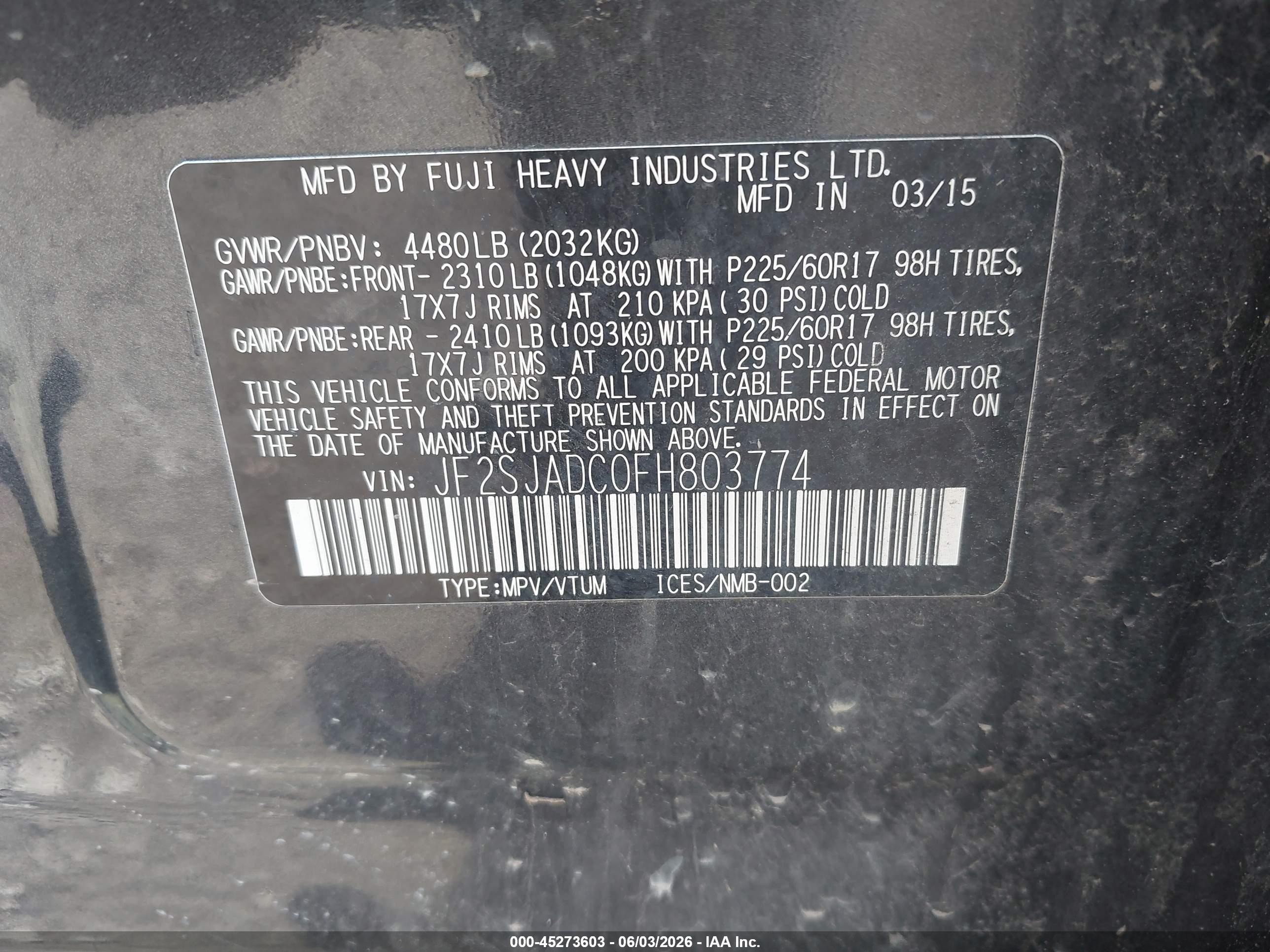 2015 Subaru Forester 2.5i Premium Gray vin: JF2SJADC0FH803774